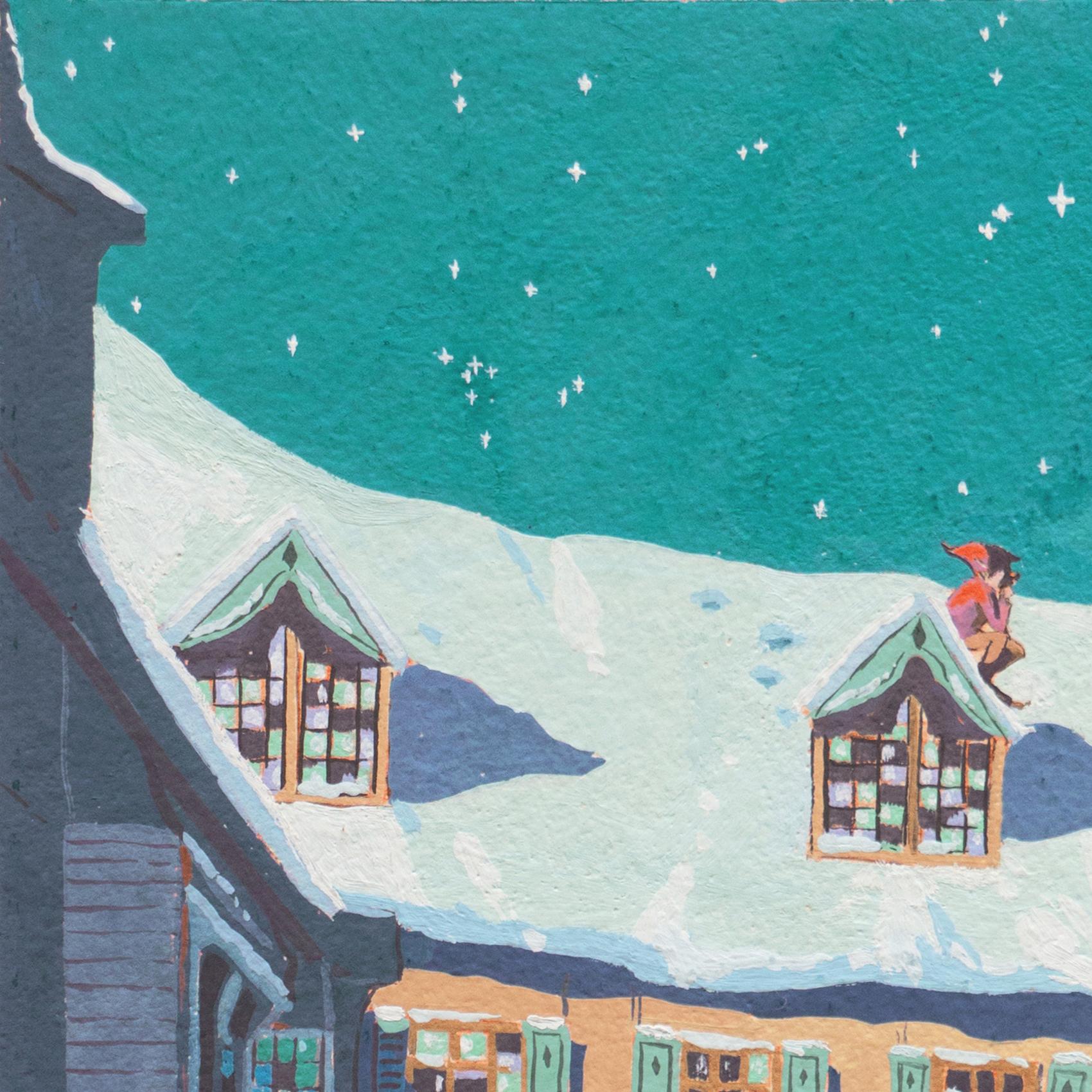 « Elves, Christmas Village on a Starry Night » post-impressionniste de San Francisco en vente 2