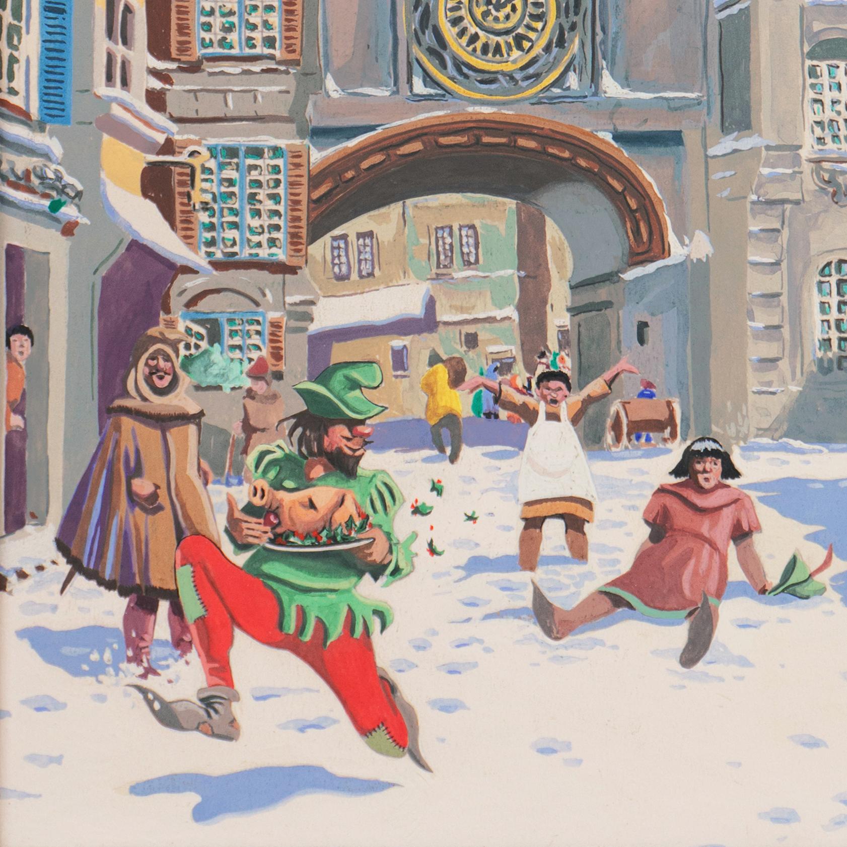 „Der Dieb von Franois Villon an der Weihnachtsfeier“, Illustrator aus der San Francisco Bay Area (Grau), Figurative Art, von James March Phillips