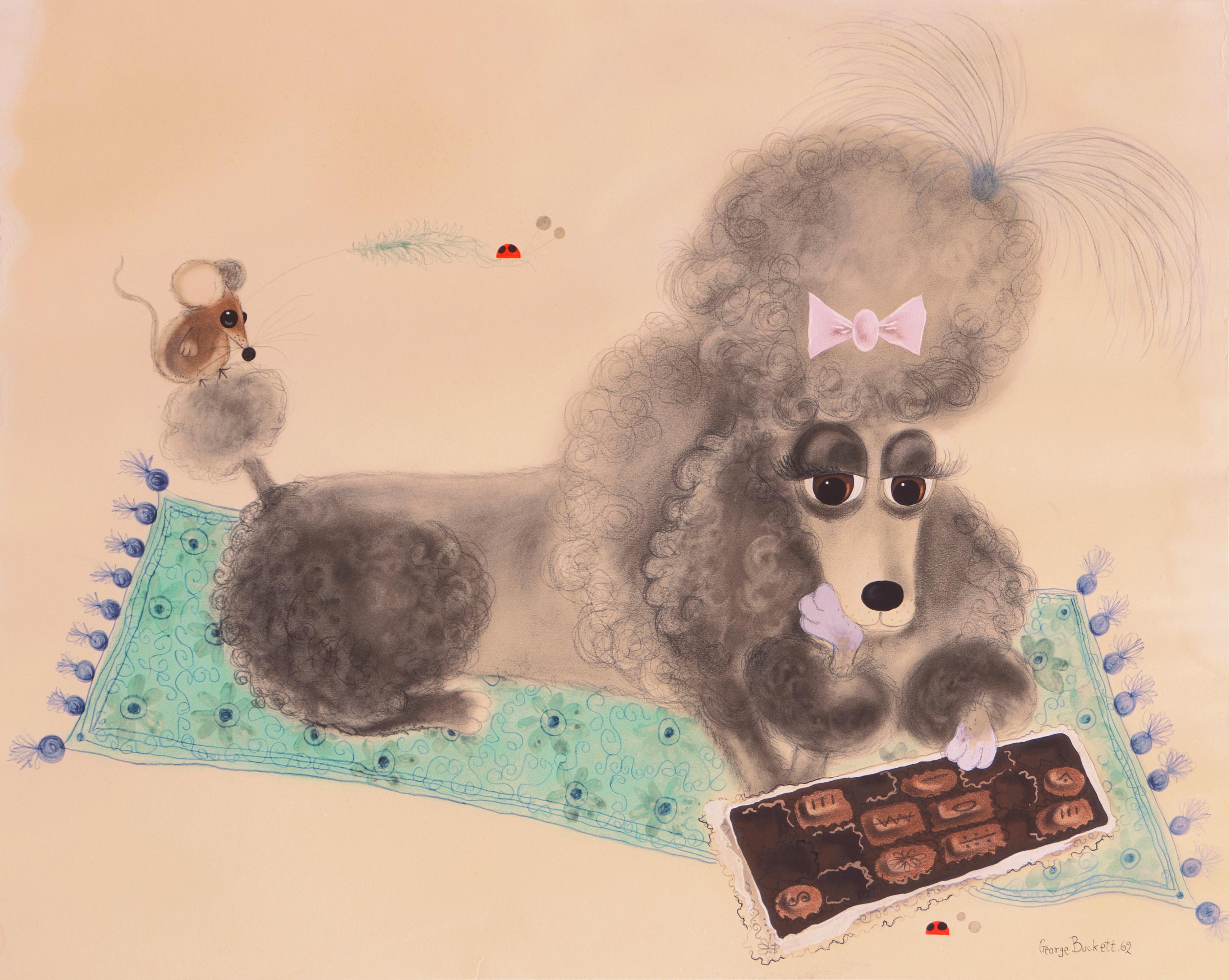 George Buckett Animal Art - 'Valentine's Chocolates', Romantic Poodle, East Cowles, Hollywood, Palm Beach