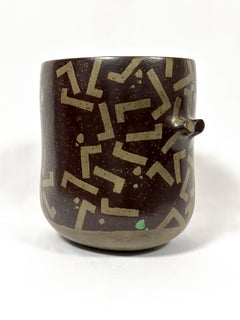 Two-handled Double-lipped Flower Vase, Aubergine with Gold and Green