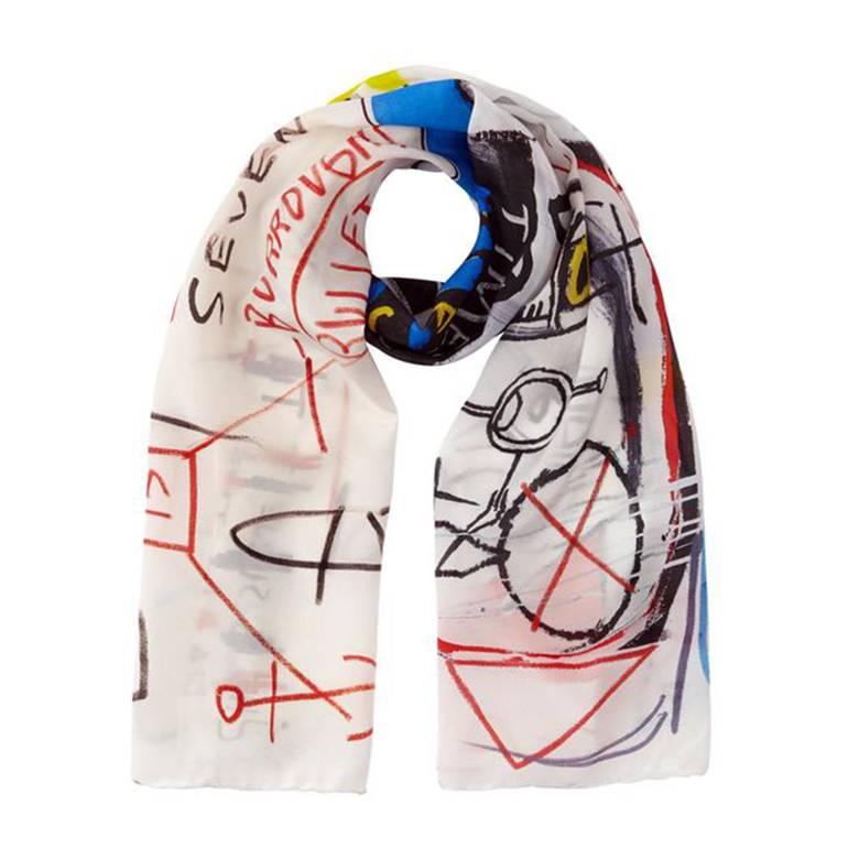 after Jean Michel Basquiat Basquiat Five Fish Species Silk Scarf