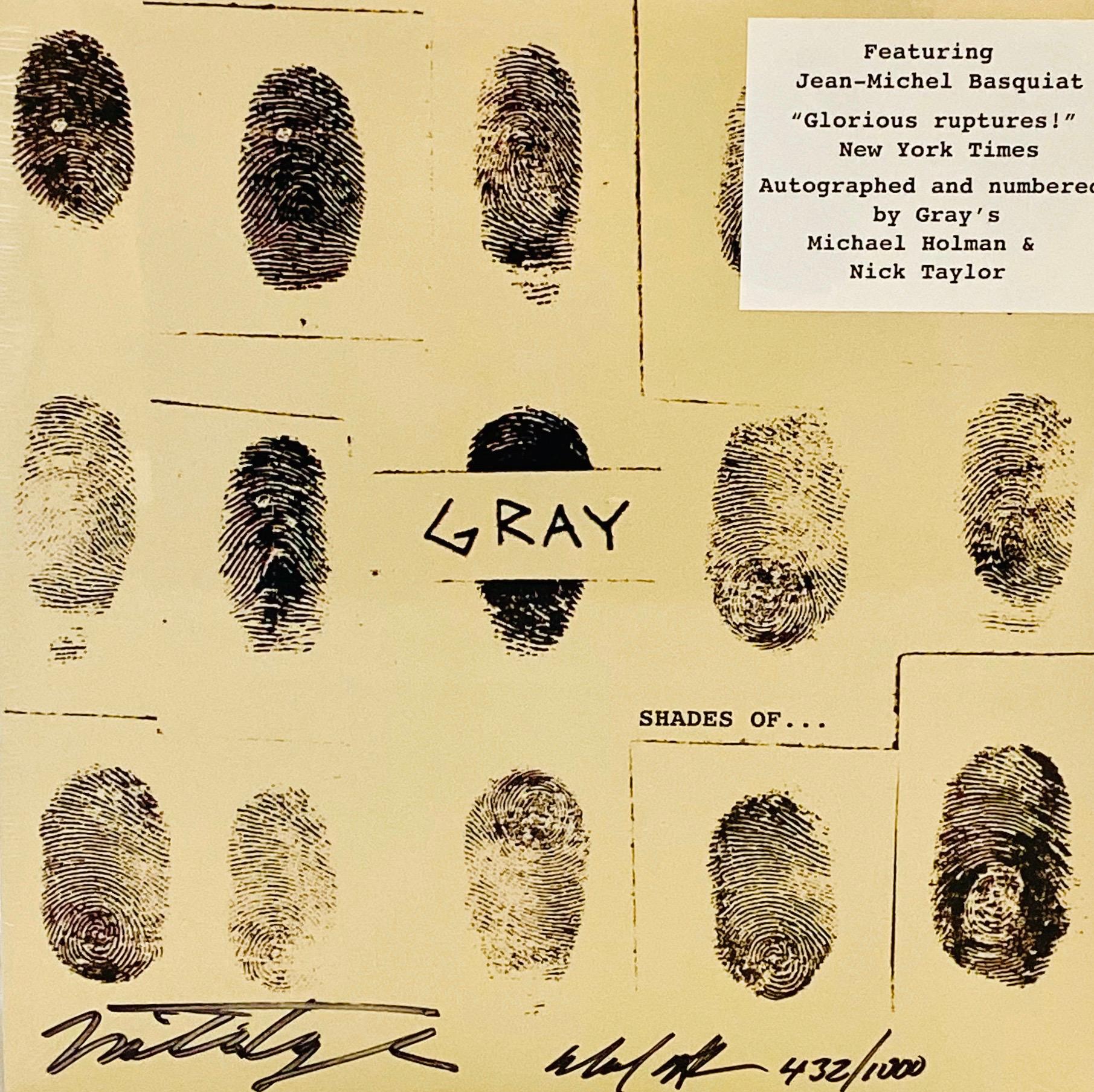 Basquiat Gray vinyl record signed (Basquiat Record Art) - Mixed Media Art by Jean-Michel Basquiat