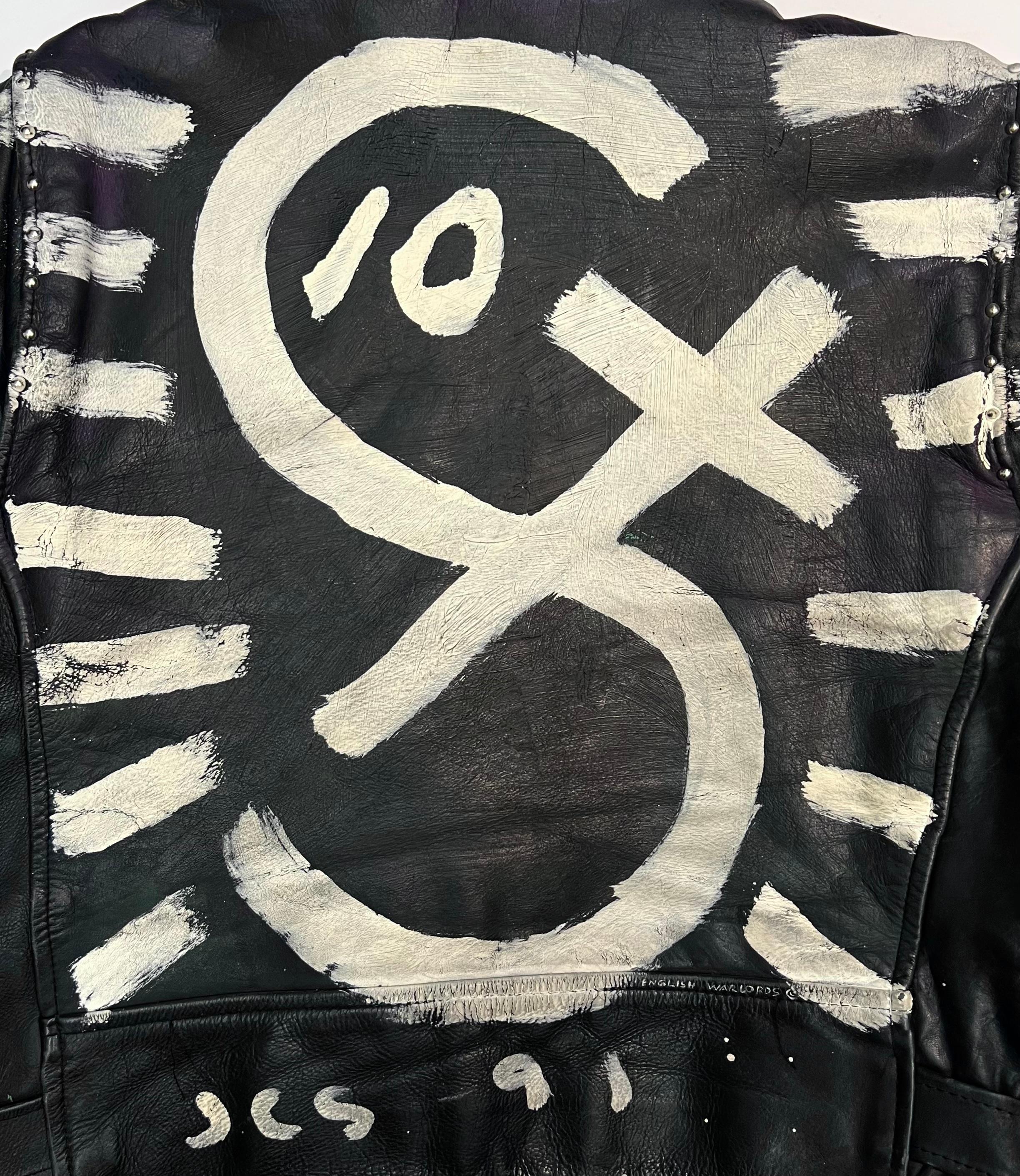 Julian Schnabel Handbemalte Lederjacke 1991 (Julian Schnabel Gemälde) im Angebot 1