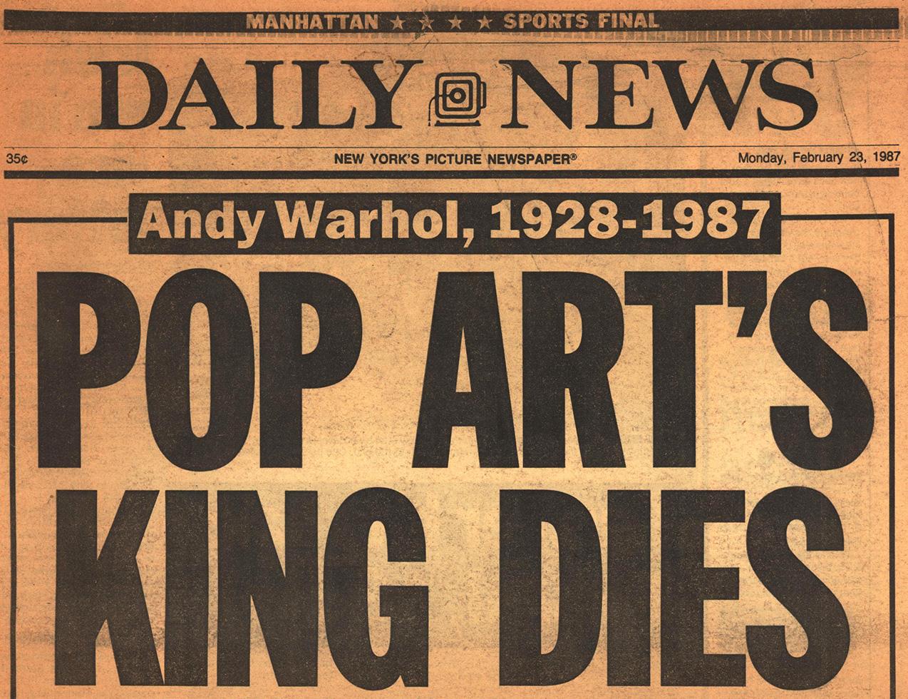 Andy Warhol Dies! Set of four 1987 NY Newspapers announcing Andy Warhol's death - Pop Art Art by (after) Andy Warhol