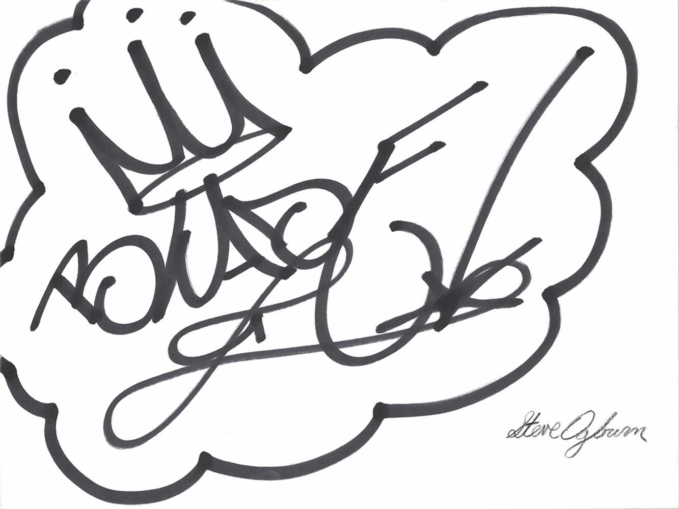 BLADE graffiti drawing:
A classic graffiti tag from Blade - King of Graffiti. Executed circa late 1980s or early the 1990s, the work features a classic Blade Tag in marker, alongside his signed birth name on the lower right.

A timeless graffiti