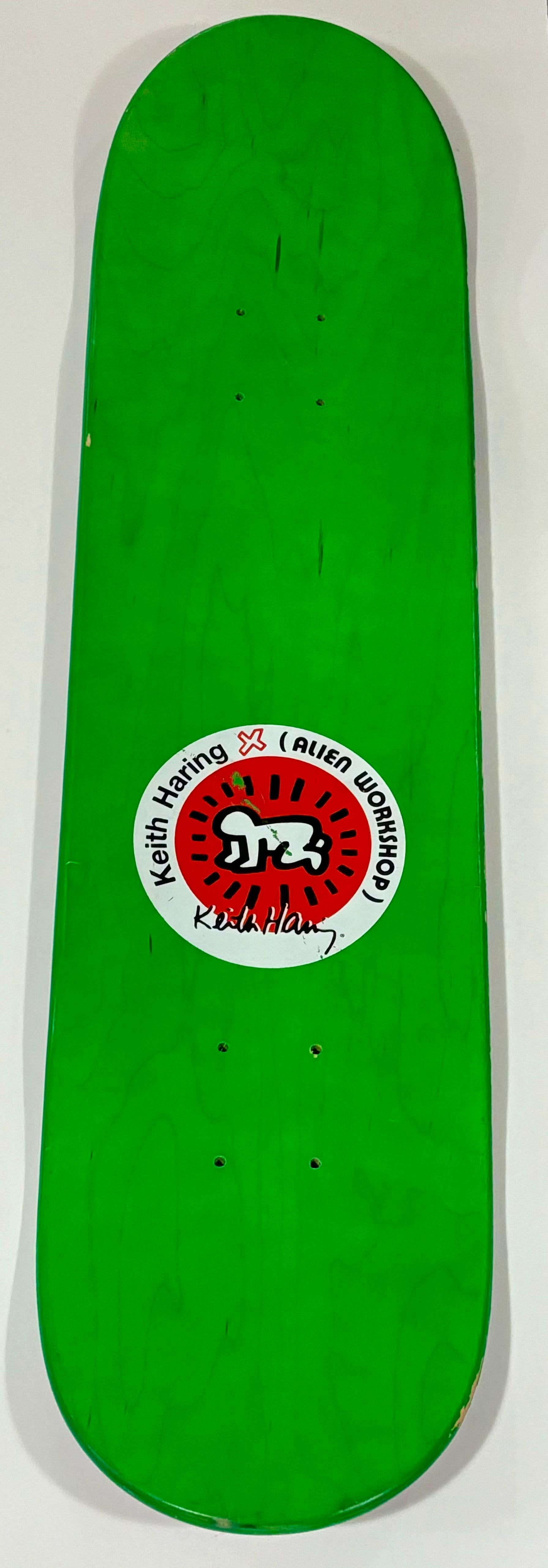 Vintage Keith Haring Skateboard Deck featuring the artist's most recognized & iconic image, the Crawling Baby. This work originated circa 2013 as a result of the collaboration between Alien Workshop skateboards and the Keith Haring Foundation.