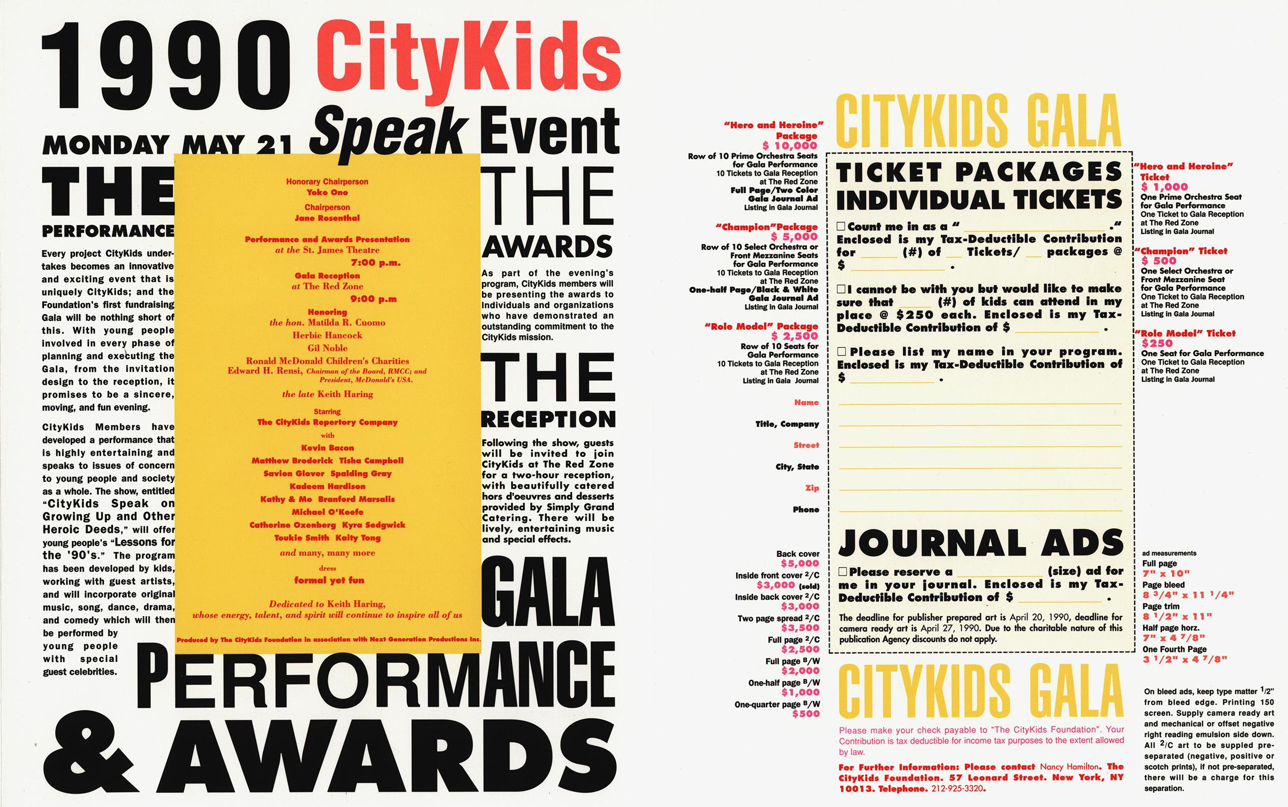 Keith Haring CityKids Speak Program, New York 1990:

Trifolded program for a Keith Haring memorial event at the St. James theater in New York - hosted by CityKids, shortly after Haring’s death in May of 1990. 

Further includes a Humane Society News