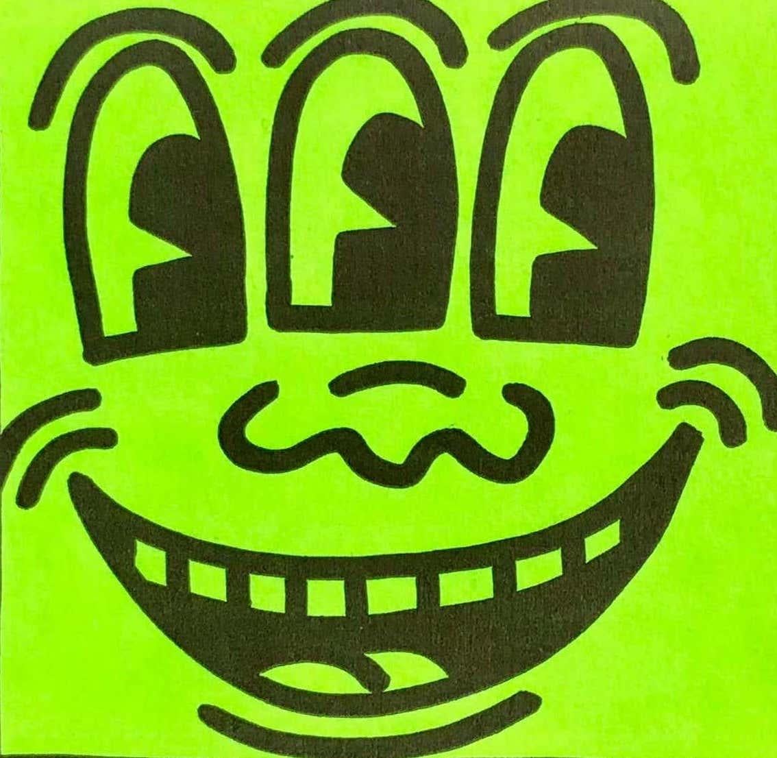 1980s Keith Haring Three Eyed Smiling Face sticker (Keith Haring Pop Shop) For Sale 2