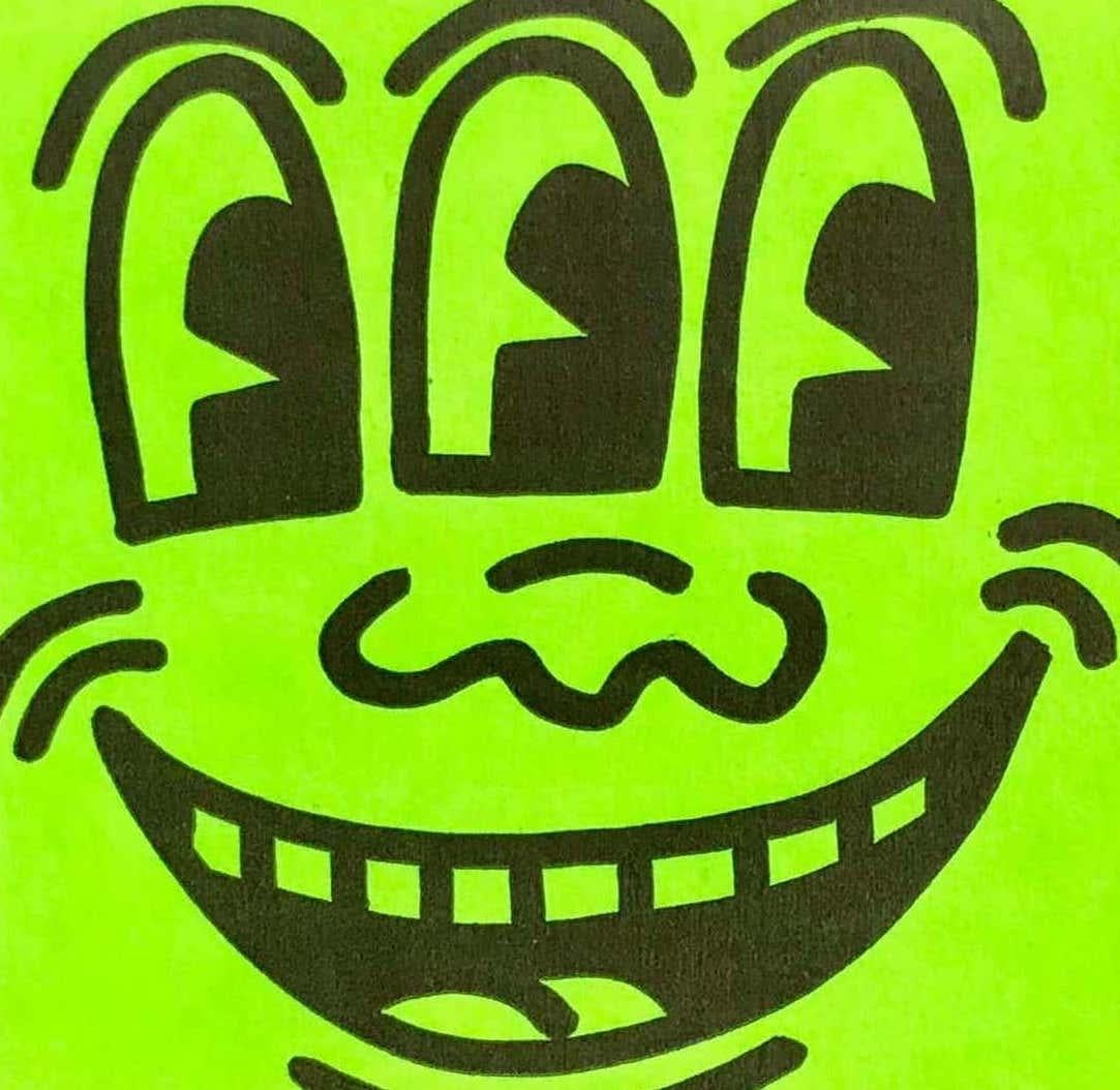 1980s Keith Haring Three Eyed Smiling Face sticker (Keith Haring Pop Shop) For Sale 3