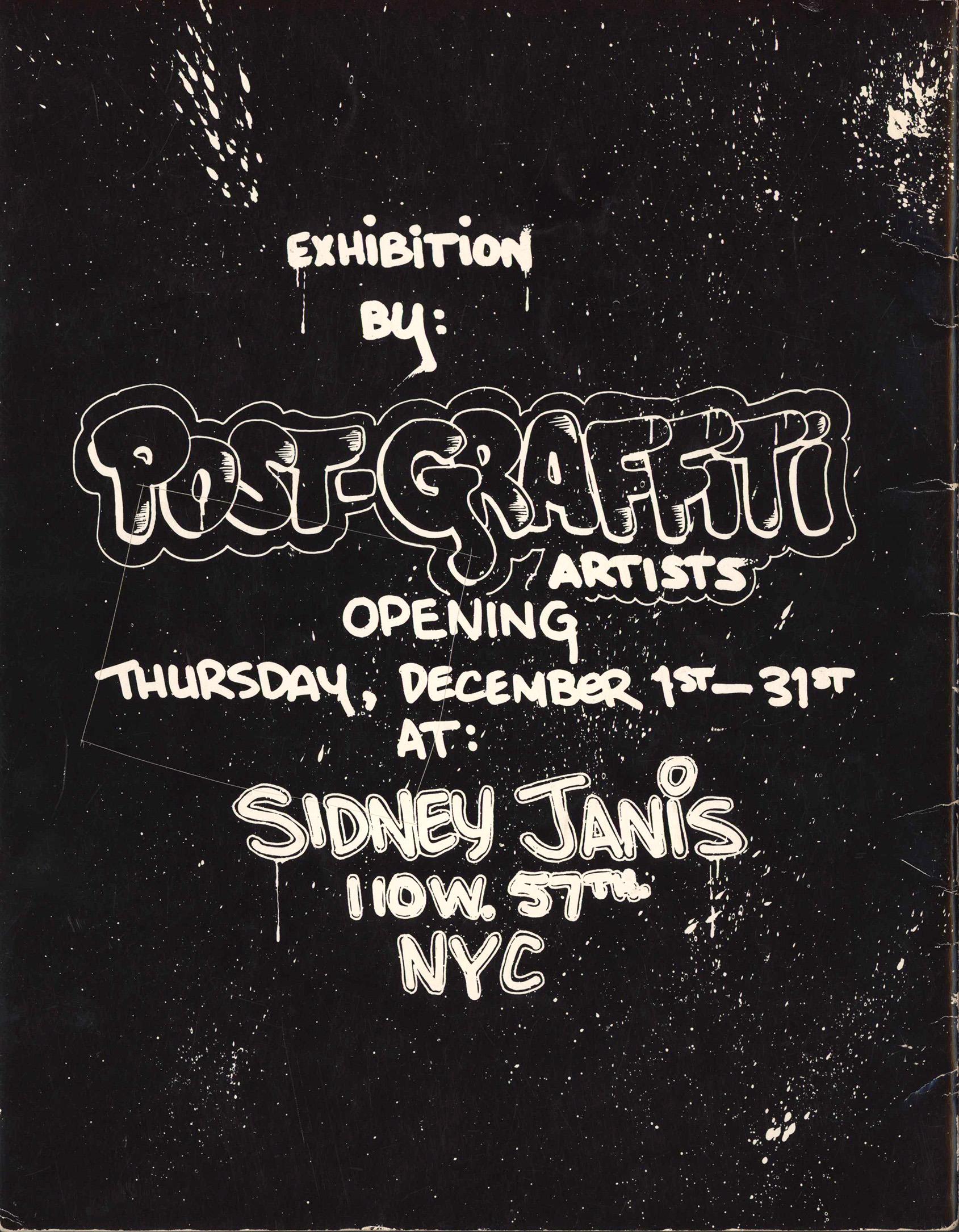 Catálogo Post-Graffiti, Sidney Janis Gallery, Nueva York, 1 - 31 de diciembre de 1983:
Publicado con motivo de  