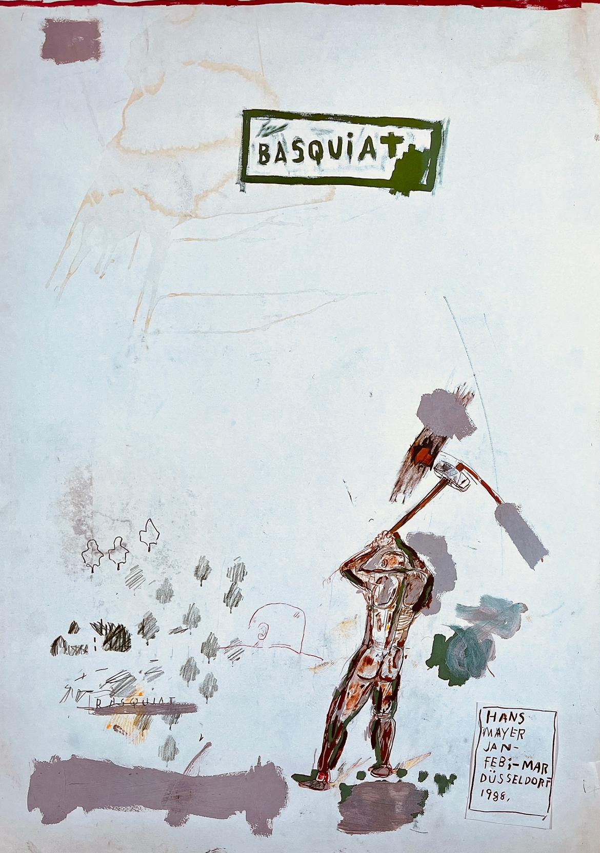 Basquiat Galerie Hans Mayer 1988 (anuncio de exposición de Basquiat en los años 80) - Print de Jean-Michel Basquiat