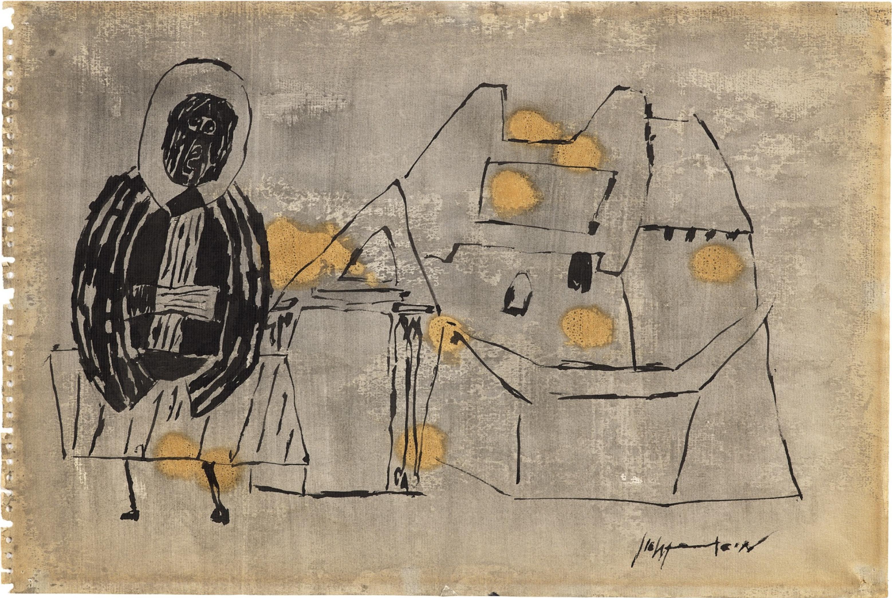 Early Roy Lichtenstein drawing (Roy Lichtenstein, St. Macarius Monastery) c.1951 in vendita 7