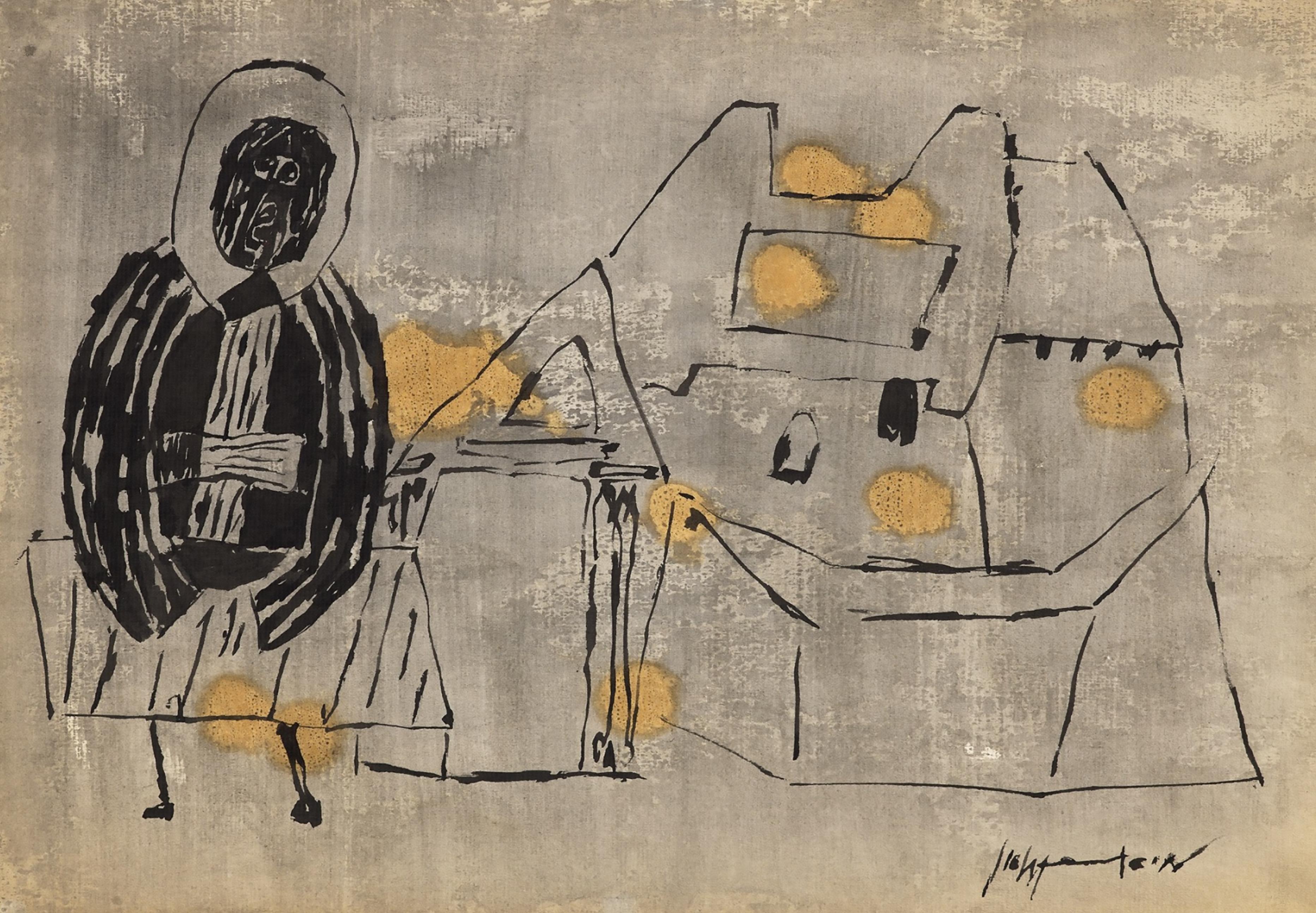 Early Roy Lichtenstein drawing (Roy Lichtenstein, St. Macarius Monastery) c.1951 in vendita 2