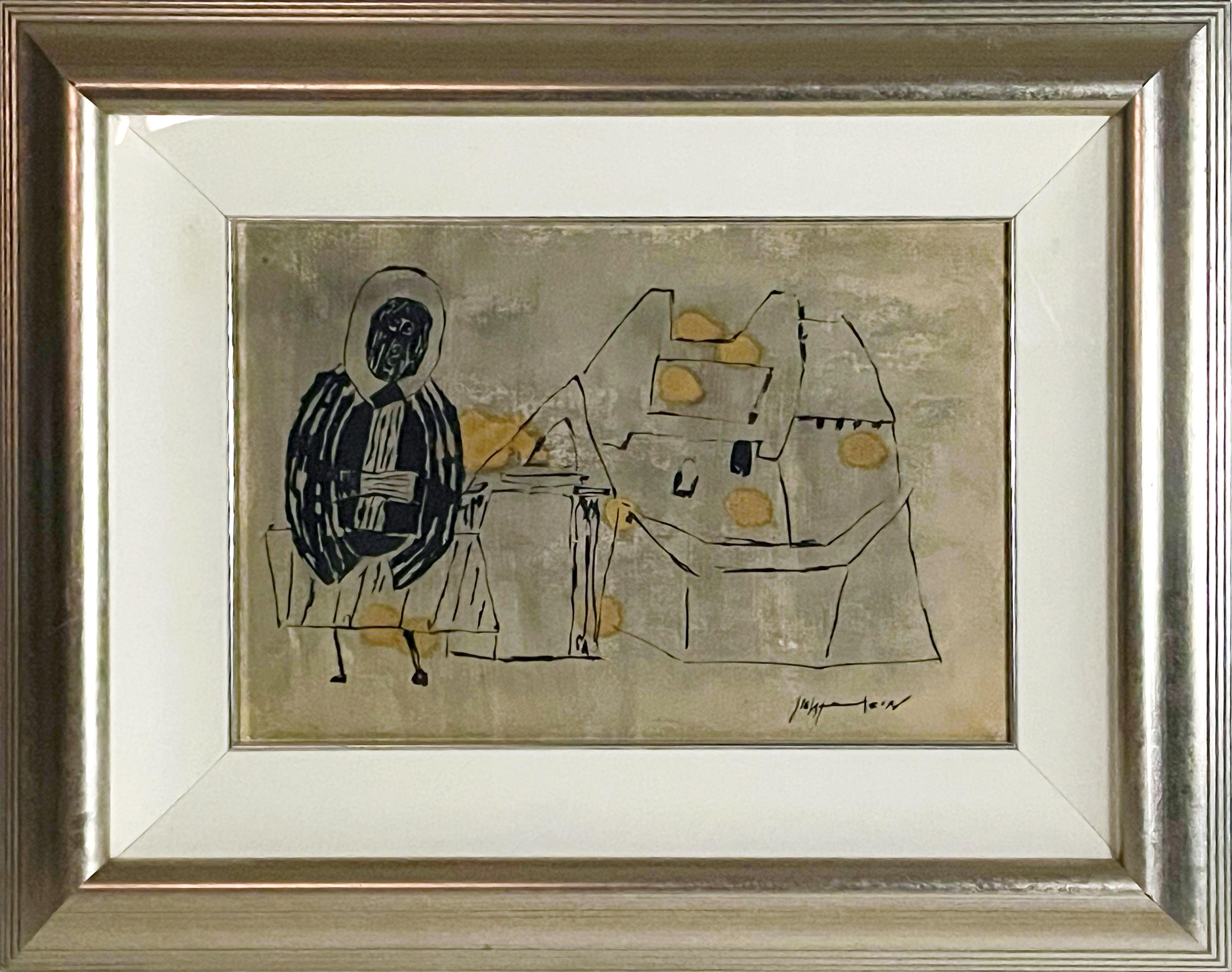 Early Roy Lichtenstein drawing (Roy Lichtenstein, St. Macarius Monastery) c.1951 in vendita 8