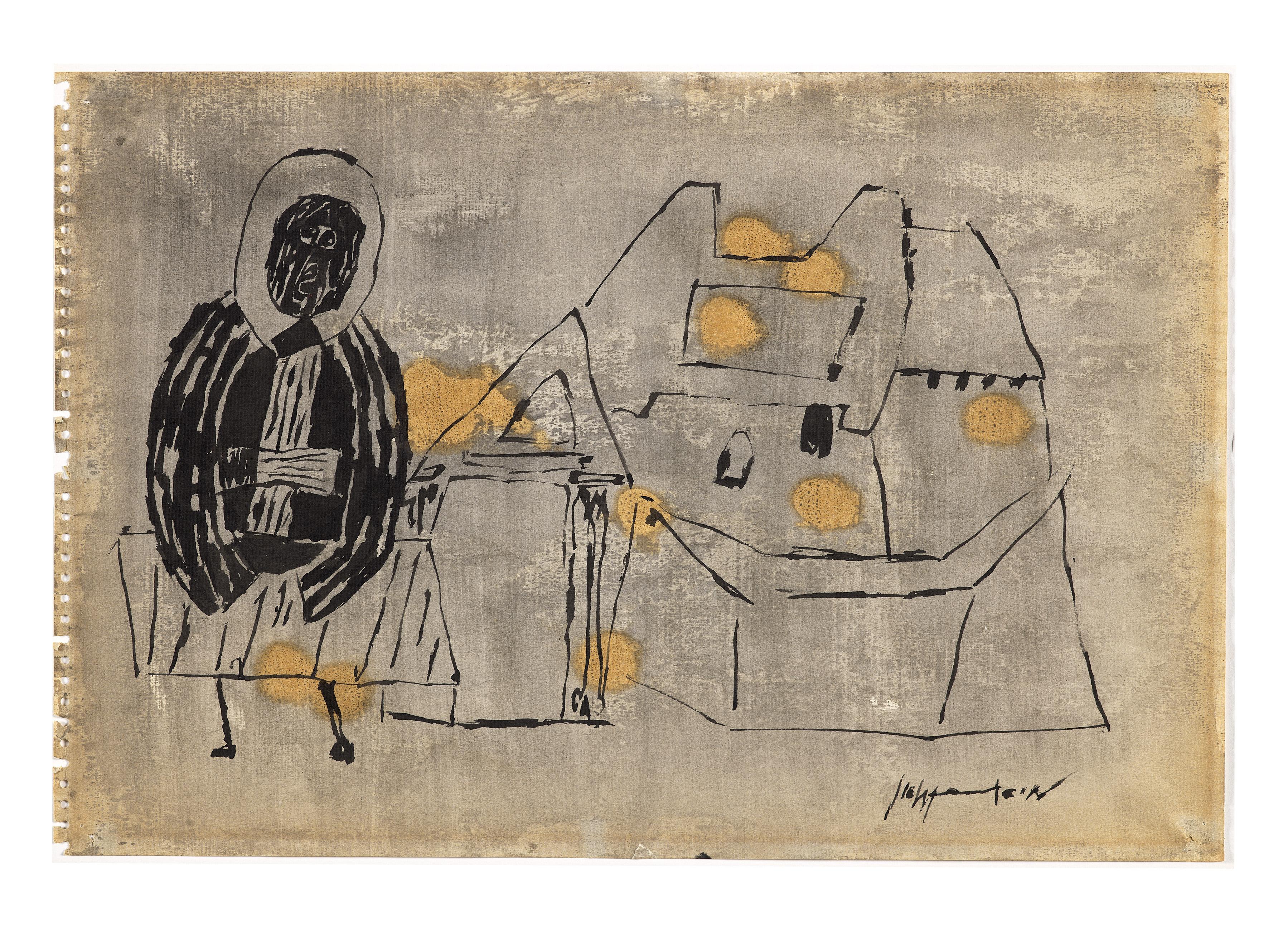 Early Roy Lichtenstein drawing (Roy Lichtenstein, St. Macarius Monastery) c.1951 in vendita 9