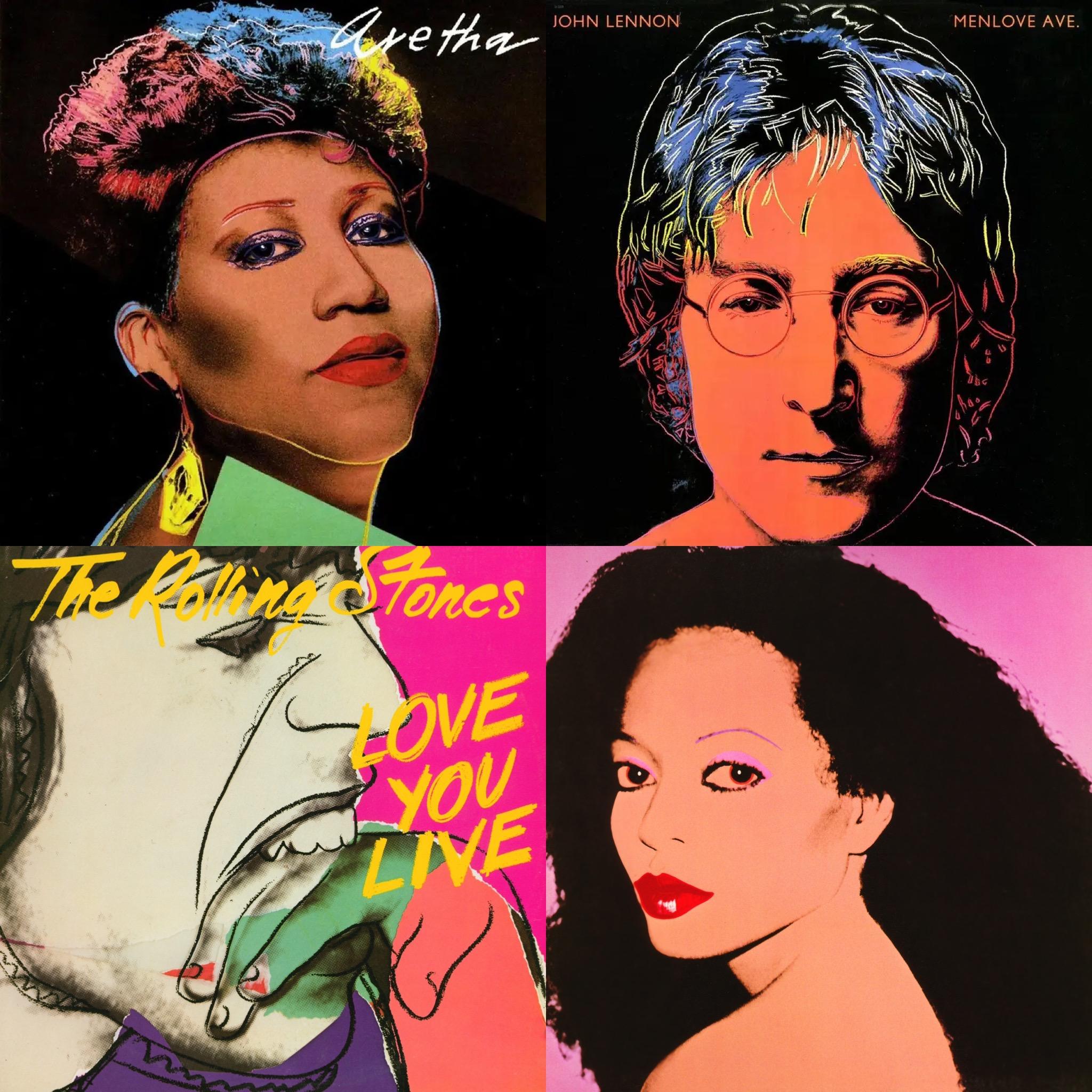 Arte discográfico de Andy Warhol:
Colección de portadas de discos diseñadas por Andy Warhol entre 1977 y 1986.
Se vende como juego de 4.
Discos incluidos con sus fundas.
Litografía offset en cuatro portadas individuales de álbumes de discos.
Entre