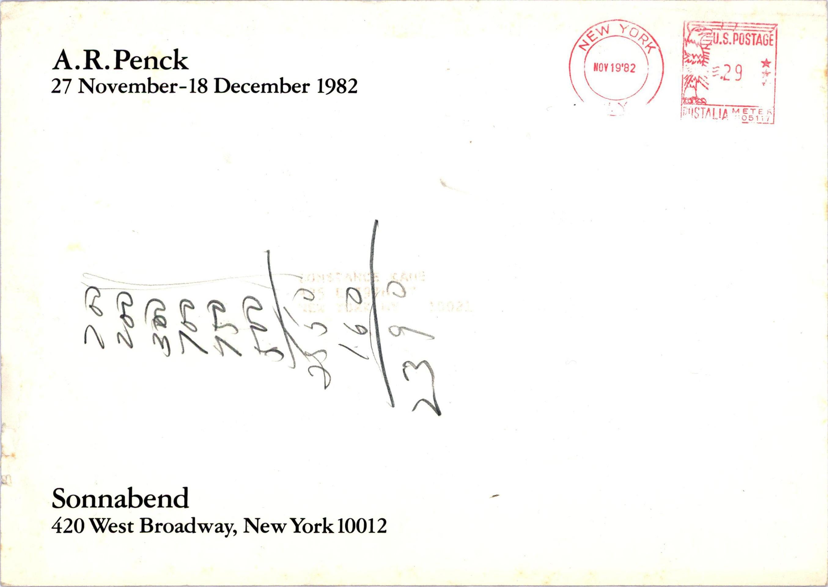 A.R. Penck Sonnabend gallery New York 1982 (announcement) - Surrealist Print by A.R. Penck (Ralf Winkler)