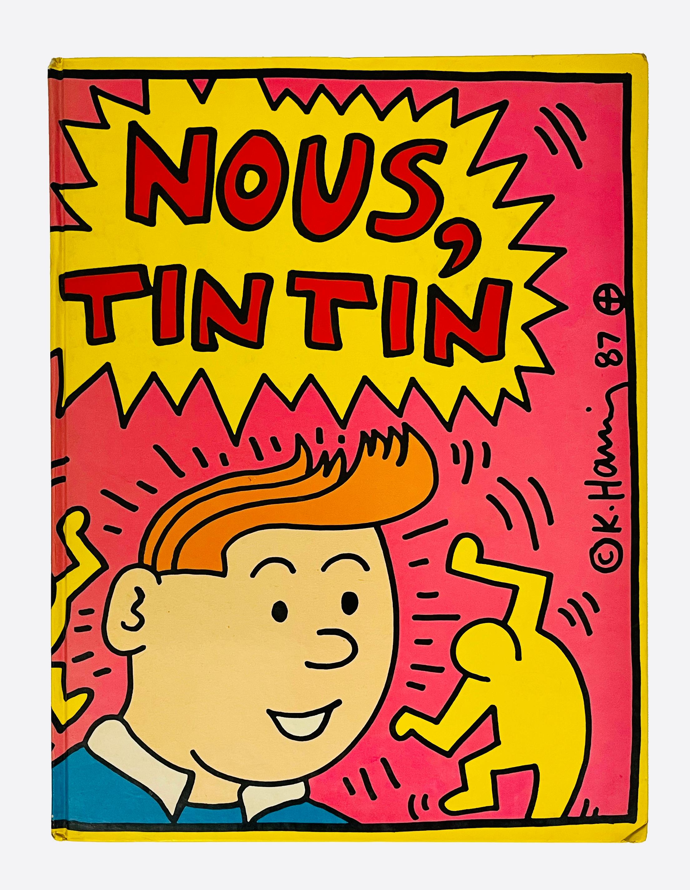 Keith Haring illustrated Nous Tintin 1987, 'Keith Haring in Tintin Land':
An artist tribute collection to Tintin featuring double-sided original cover art by Keith Haring. Brilliant cover illustration that would look excellent framed. Rare and not