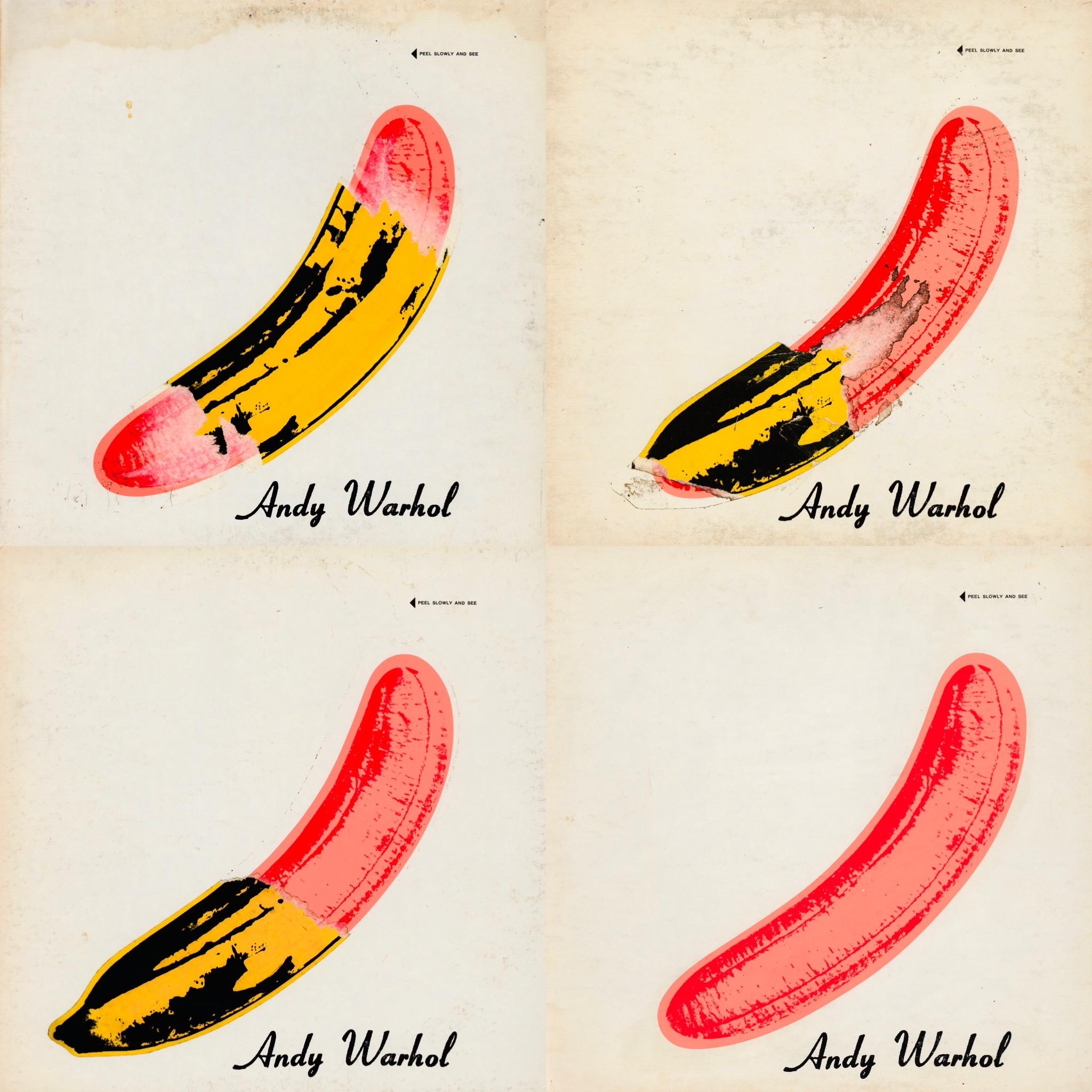 Andy Warhol Banana Cover Art c. 1967-1968:
The Velvet Underground & Nico: un set di 4 singole stampe originali degli anni '60 di grande impatto visivo, accompagnate dalle copertine e dai dischi originali. Ogni copertina di Banana Warhol è presentata