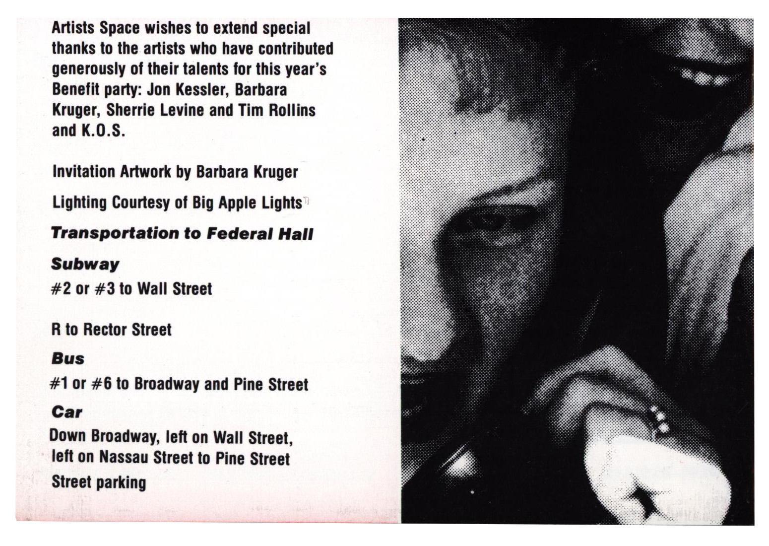 Barbara Kruger Artists Space 1987 (announcement) For Sale 1