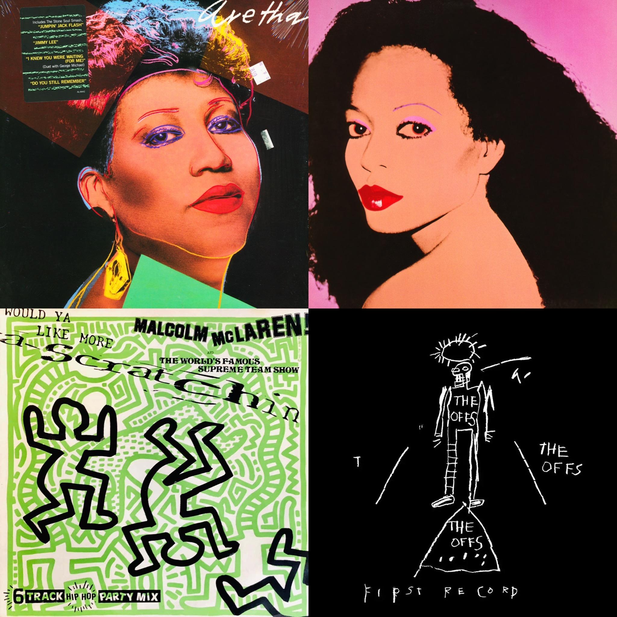 Jean-Michel Basquiat, Keith Haring & Andy Warhol Designed record covers. A set of 8 individual vintage record albums from 1977-2015 making for standout wall art. 

Featured within are the 30th anniversary editions of Basquiat’s Beat Bop & The
