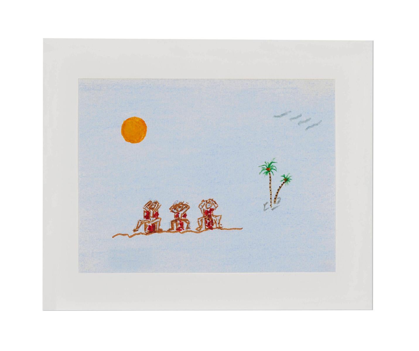 Javier Calleja 199 disegni:
Un raro disegno iniziale di Javier Calleja con il classico stile dei personaggi di Calleja in un'ambientazione tropicale.

Mezzo di comunicazione: Tecnica mista su carta.

Dimensioni: 5,25 x 7 pollici.

Condizioni