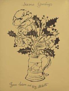 Tarjeta de Navidad con flores y acebo de Andy Warhol c.1955 (flores de Andy Warhol de los años 50)