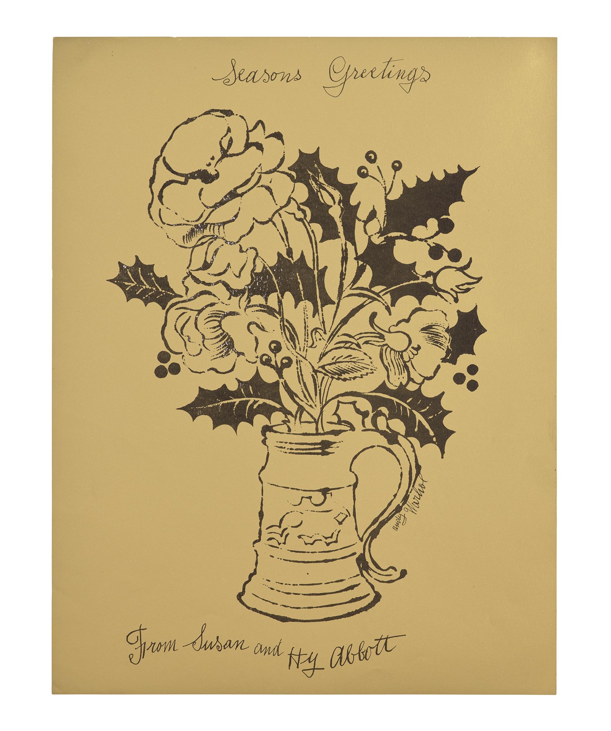 Andy Warhol Flowers and Holly Christmas Card c.1955 (fiori di Andy Warhol anni '50) in vendita 1
