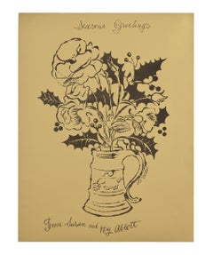 Andy Warhol Flowers and Holly Christmas Card c.1955 (1950s Andy Warhol flowers)