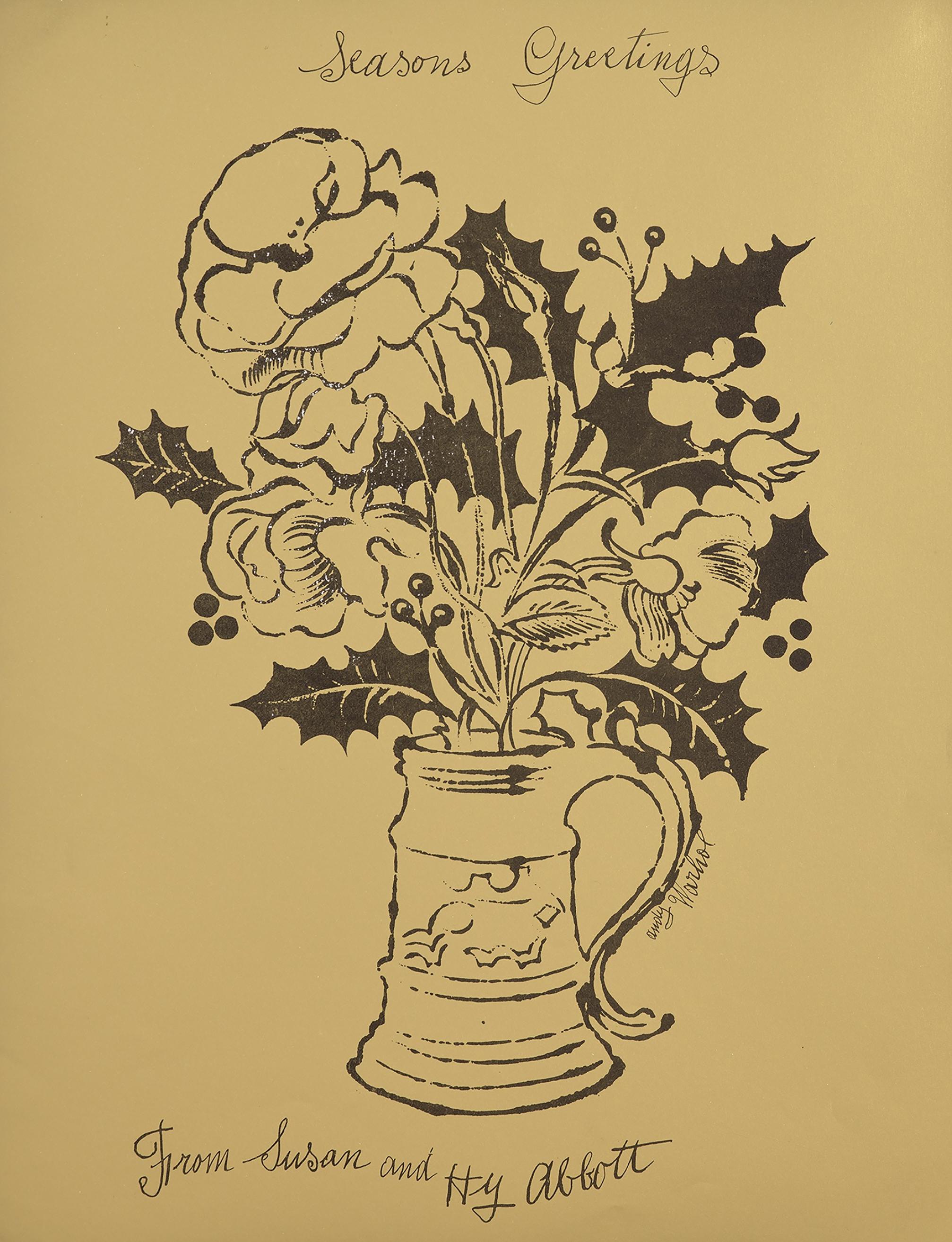 Andy Warhol Flowers and Holly Christmas Card c.1955 (fiori di Andy Warhol anni '50) in vendita 3