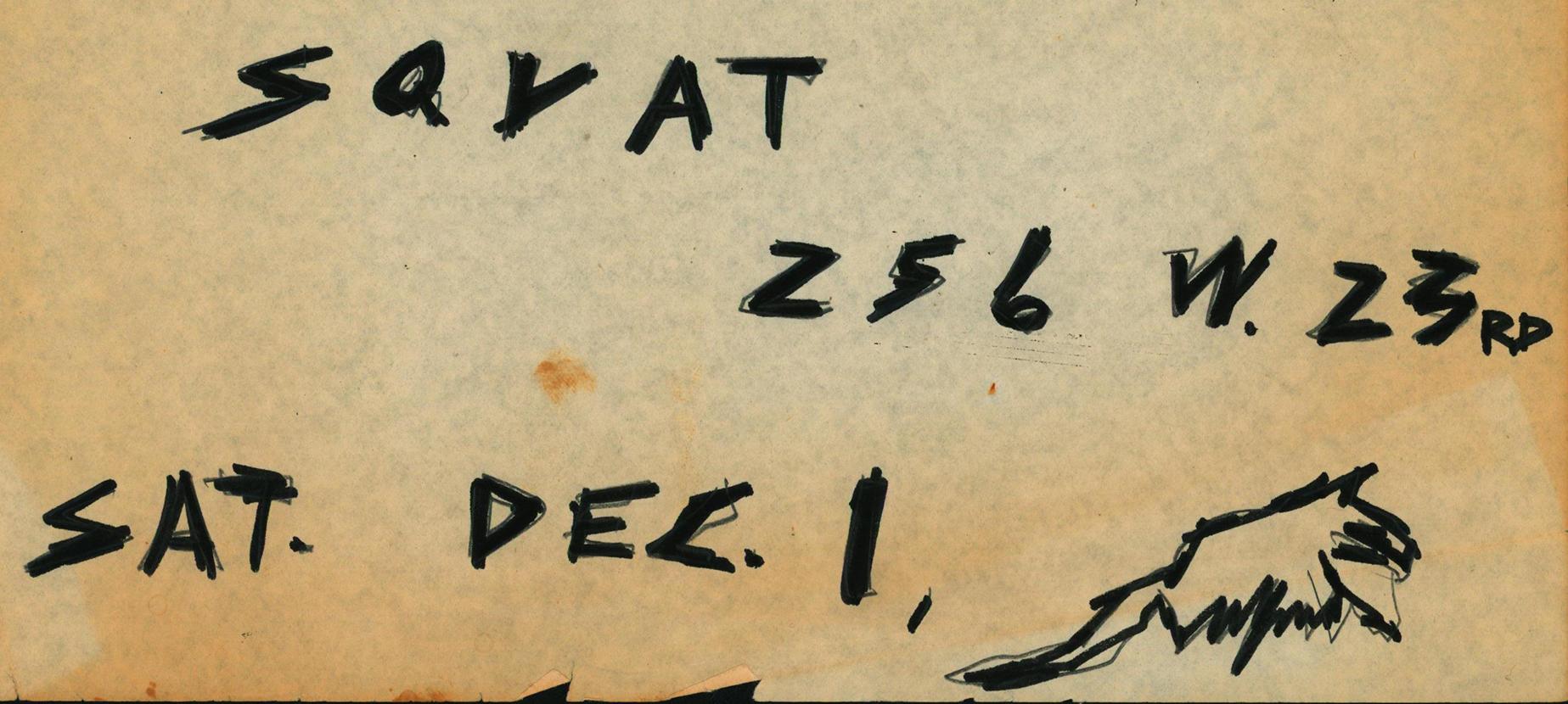 Jean-Michel Basquiat Lounge Lizards 1979:u2028
Rarissimo volantino originale realizzato a mano da Basquiat per un'esibizione del suo caro amico John Lurie & the Lounge Lizards allo Squat Theater: New York, NY: 1 dicembre 1979. Quest'opera unica e