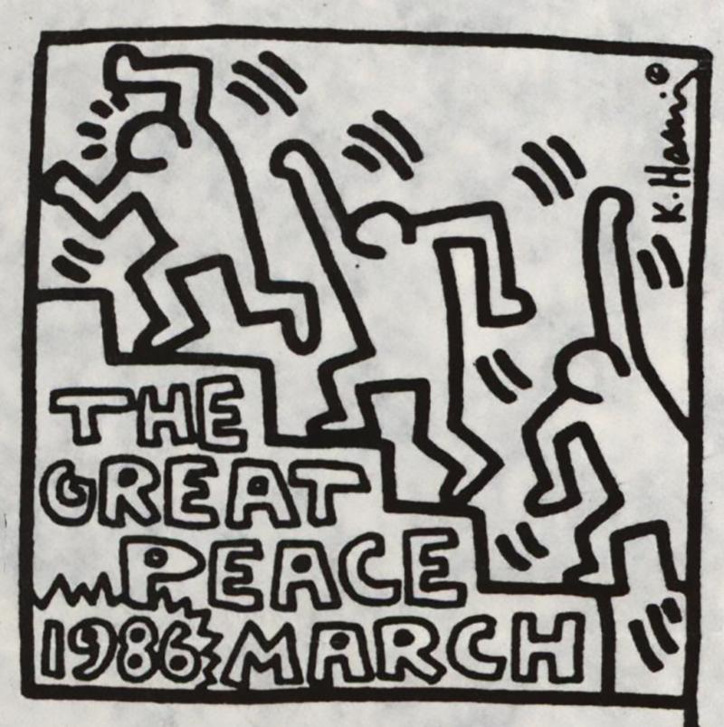 Keith Haring La grande paix mars 1986 :
Rare vintage original 1986 Keith Haring (offset) annonce illustrée publiée à l'occasion de : La Grande Marche pour la Paix New York, 1986. 

Support : Annonce imprimée en offset plié.
14 x 8,5 pouces.

Bon