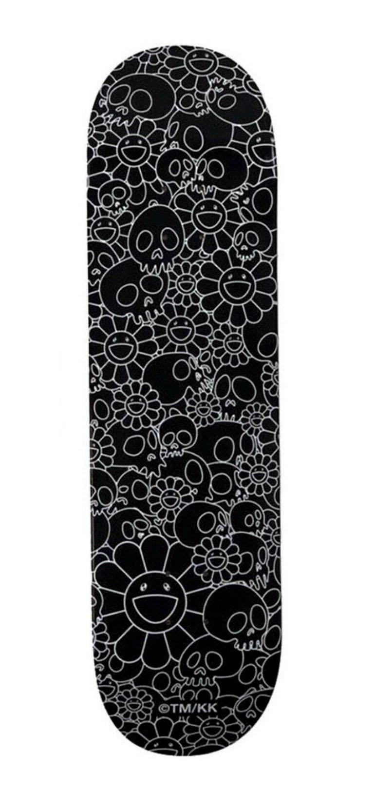 Takashi Murakami Flowers & Skulls Skate Deck (Black and White):
A vibrant piece of Takashi Murakami wall art produced as a limited series in 2018 in conjunction with Complexcon and Kaikai Kiki co. This deck is new in its original packaging. Makes