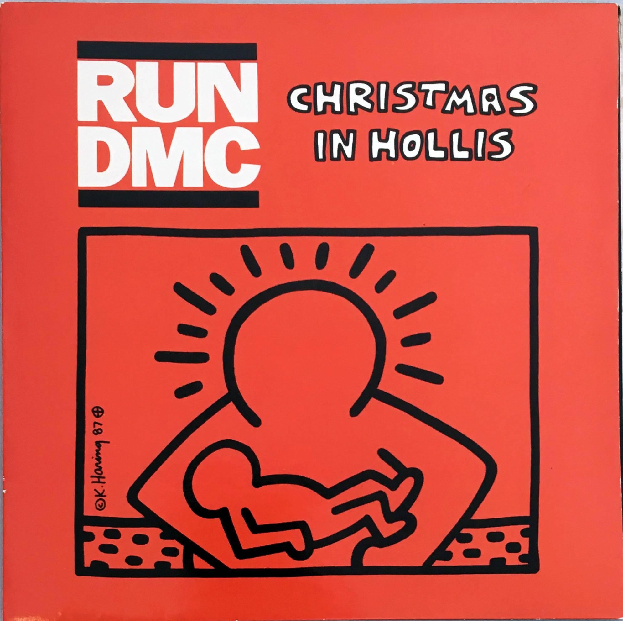 Run DMC "Christmas In Hollis" A Rare Highly Sought After Vinyl Art Cover featuring Original Artwork by Keith Haring. Truly vibrant colors that make for stand-out wall art and unique vintage Keith Haring collectible. 

*1st Pressing 1987 (not a