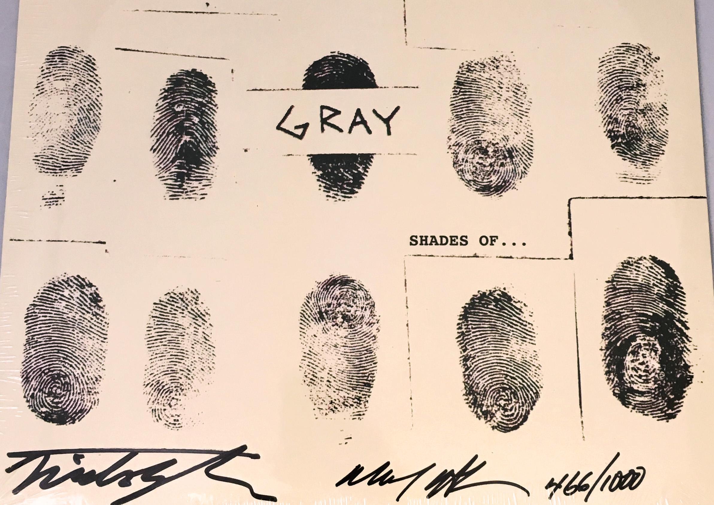 Rare "Gray, Shades of..." Vinyl Record Album featuring offset cover art from Jean Michel Basquiat, "who immortalized the work by integrating his fingerprint into the original piece (Gray Co-founder Michael Holman)." This jewel of a record also