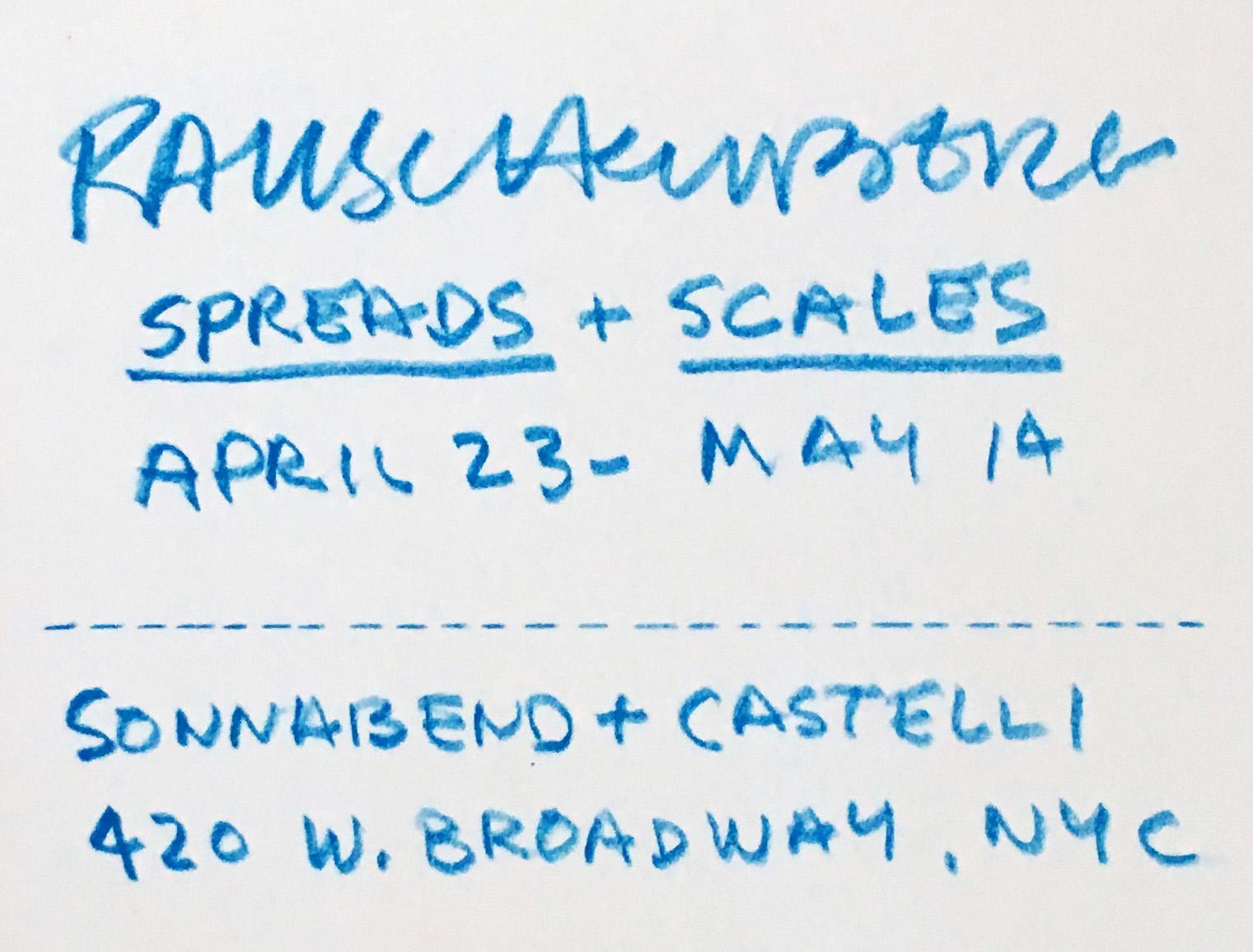 Robert Rauschenberg, Leo Castelli Gallery 1977
Vintage Robert Rauschenberg announcement card designed by the artist in conjunction with the exhibition: Robert Rauschenberg: Spreads and Scales: April 23–May 23, Leo Castelli and Sonnabend Gallery, New