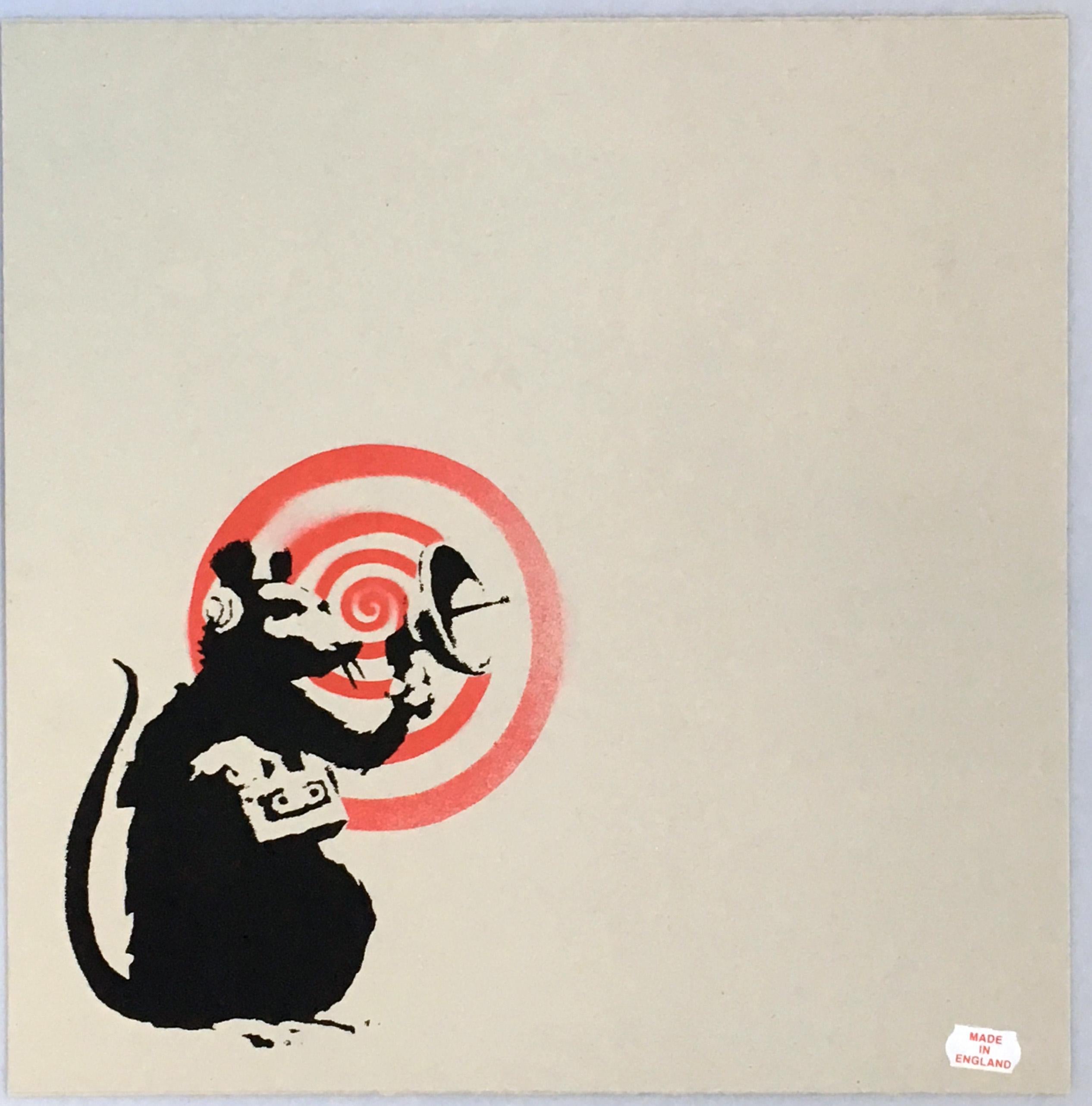 Banksy produced this cover & record label art for his friends Dirty Funker in 2008. Featured here is Banksy's world-renowned Radar Rat

Silkscreen on Record Sleeve and Vinyl Record; 2008
Dimensions: 12 x12 in (30 x 30 cm)
Cover: Excellent condition