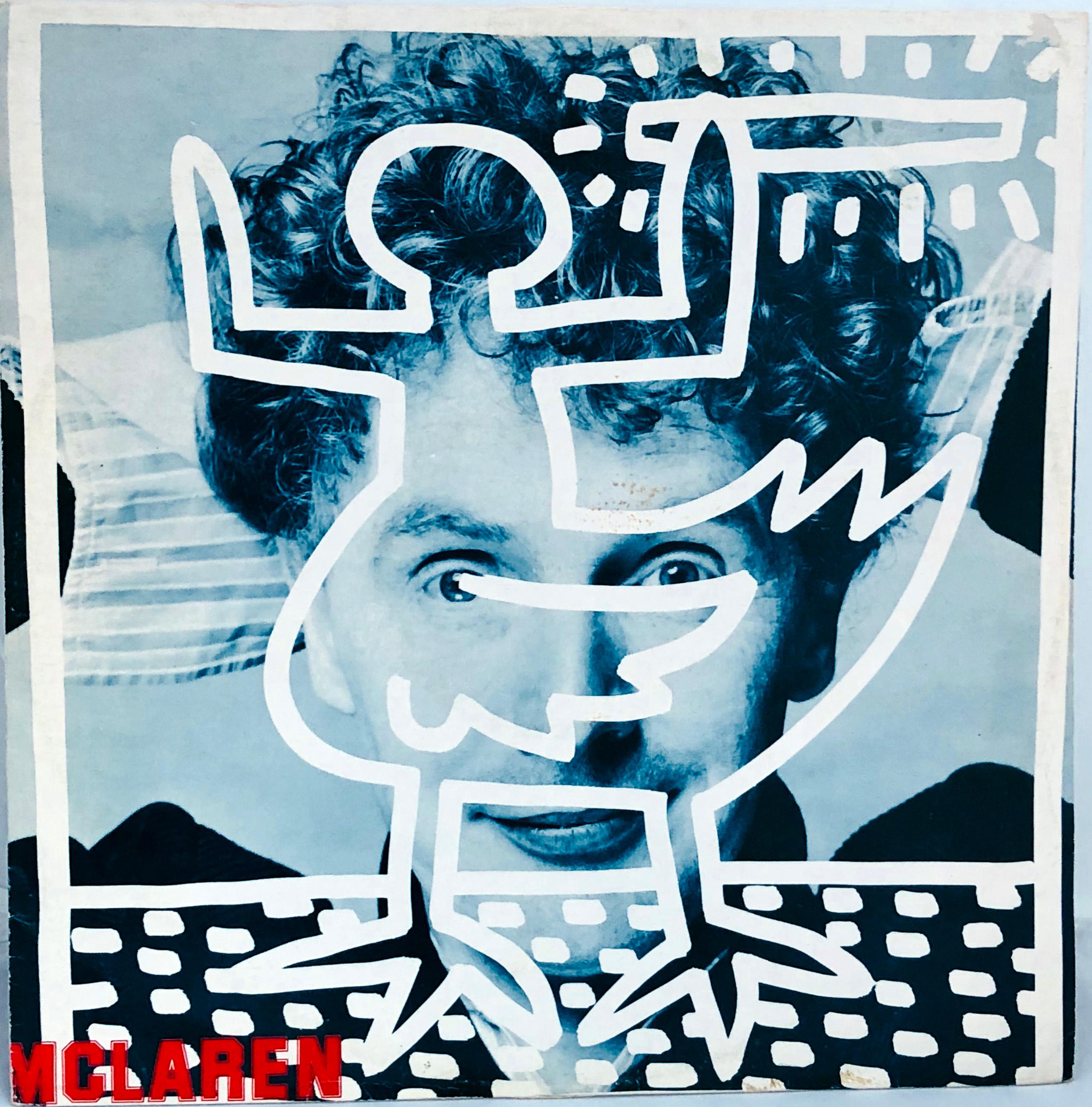 Vintage Keith Haring Record Cover Art, 1982. Record produced by the legendary Malcolm McLaren of Sex Pistols fame. 

12 x 12 inches / 30.48 x 30.48 cm 
Minor service wear and spotting in a couple of areas; otherwise goof condition 
Includes original