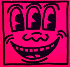 Original Keith Haring-Aufkleber mit drei Augen und schmückendem Gesicht (Pop Shop c. 1985)