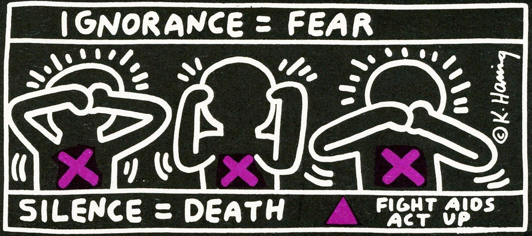 Vintage Keith Haring announcement (Keith Haring Silence Equals Death)  - Art by (after) Keith Haring
