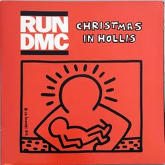 Retro Rare Original Keith Haring Vinyl Record Art (Run Dmc Christmas) 