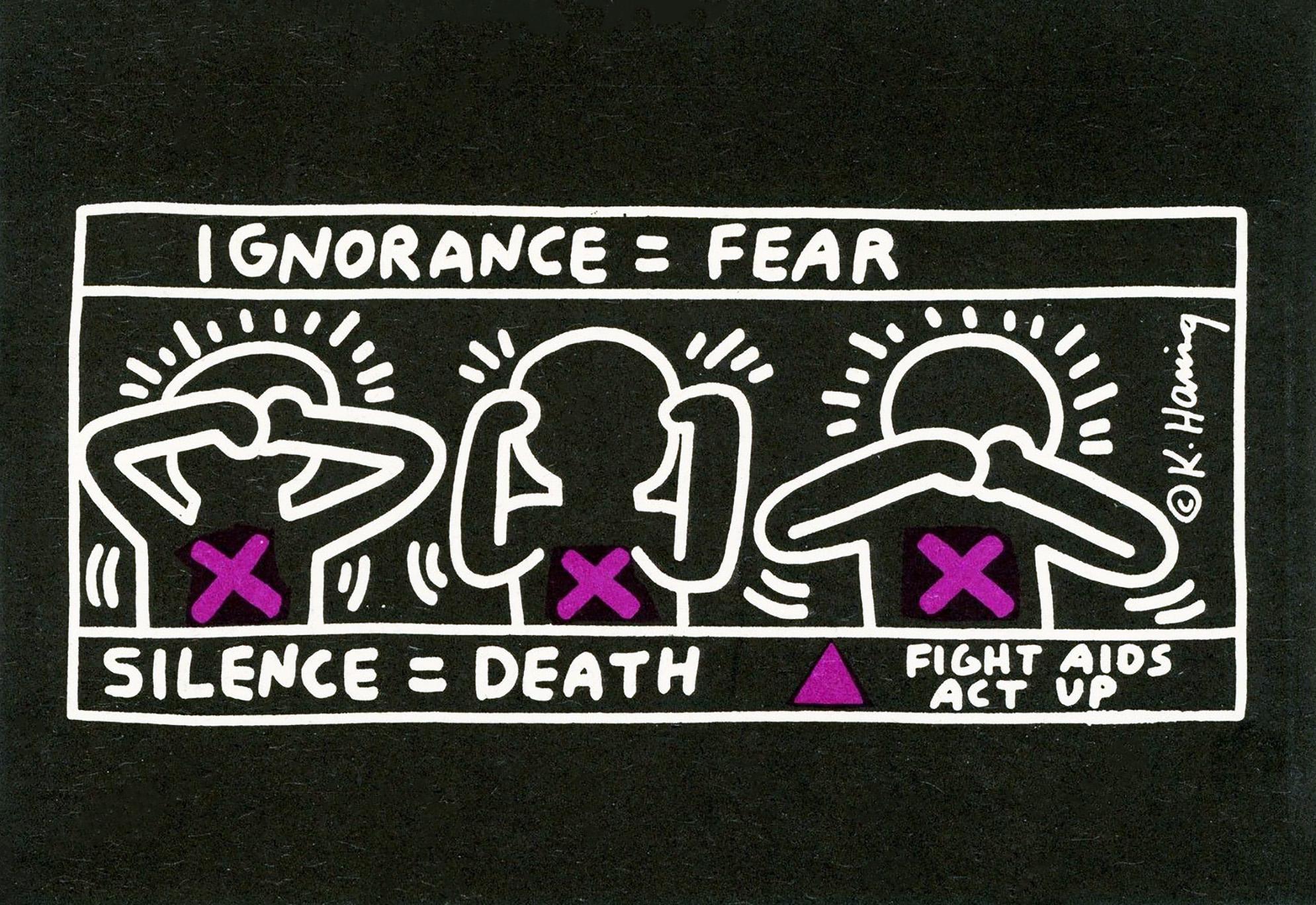 Vintage Keith Haring announcement (Keith Haring Silence Equals Death)  - Print by (after) Keith Haring