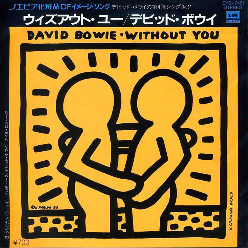 David BOWIE "Without You" A Rare Highly Sought After Vinyl Art Cover featuring Original Artwork by Keith Haring

Rare Japan 1st Pressing 1983
Medium: Off-Set Lithograph
Dimensions: 7 x 7 inches
Plate signed on lower left & dated 1983 
Cover: Very