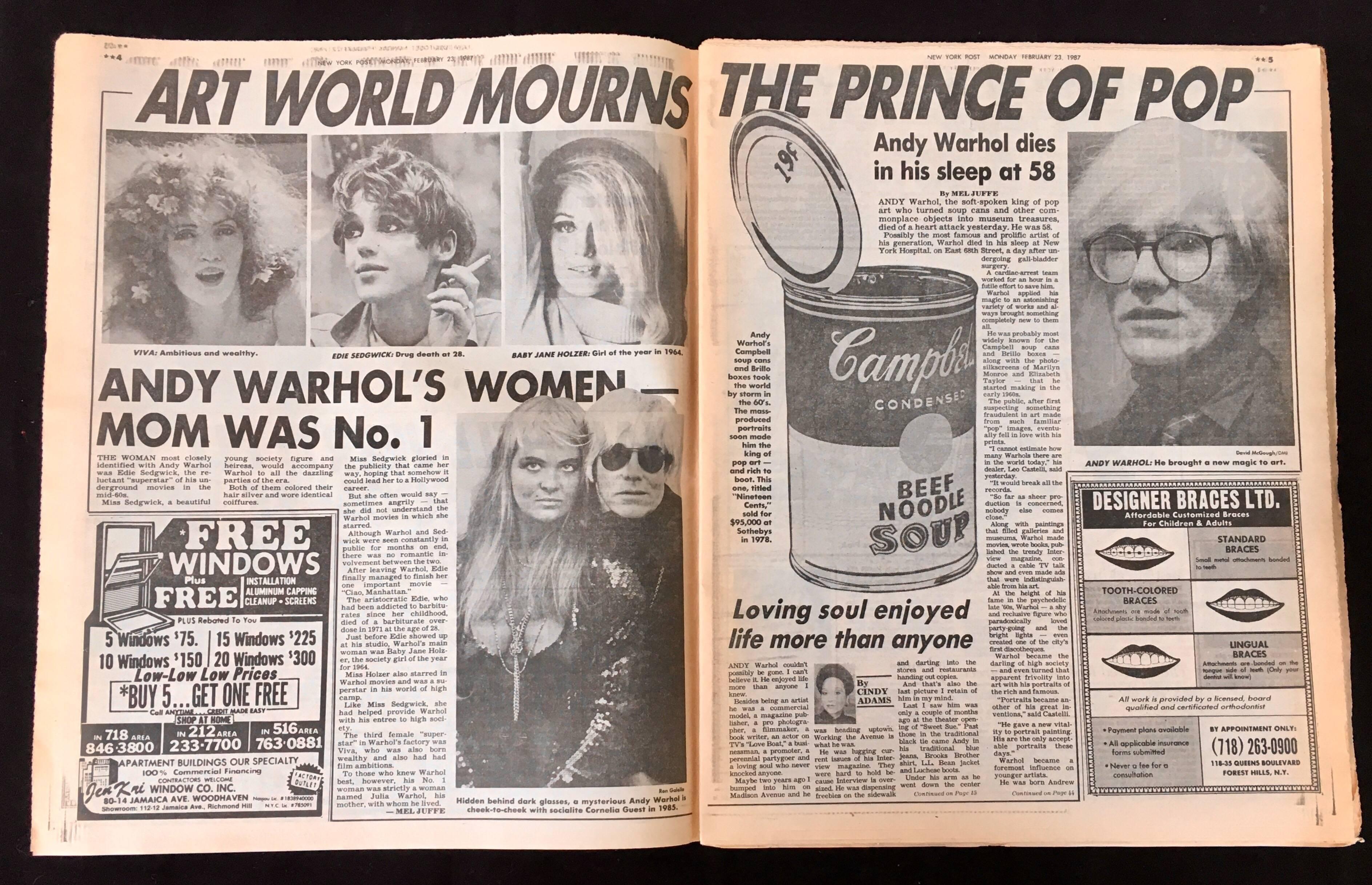 Andy Warhol Dies! Set of five 1987 NY Newspapers announcing Warhol's death 3