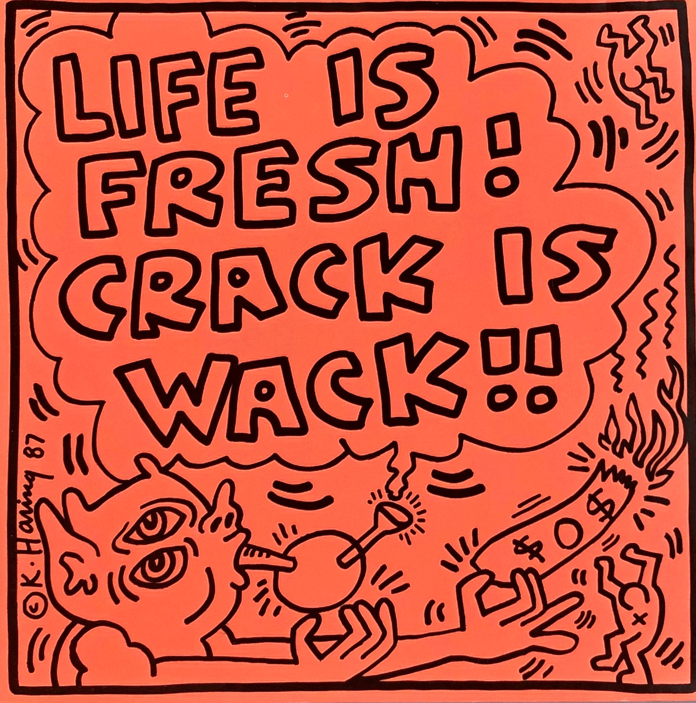 Keith Haring “Life is Fresh! Crack Is Wack!” 1987
Rare highly sought-after 1980s record album featuring original artwork by Keith Haring. Among the most difficult to find of Keith Haring record illustrations. 

Haring's cover illustration here for