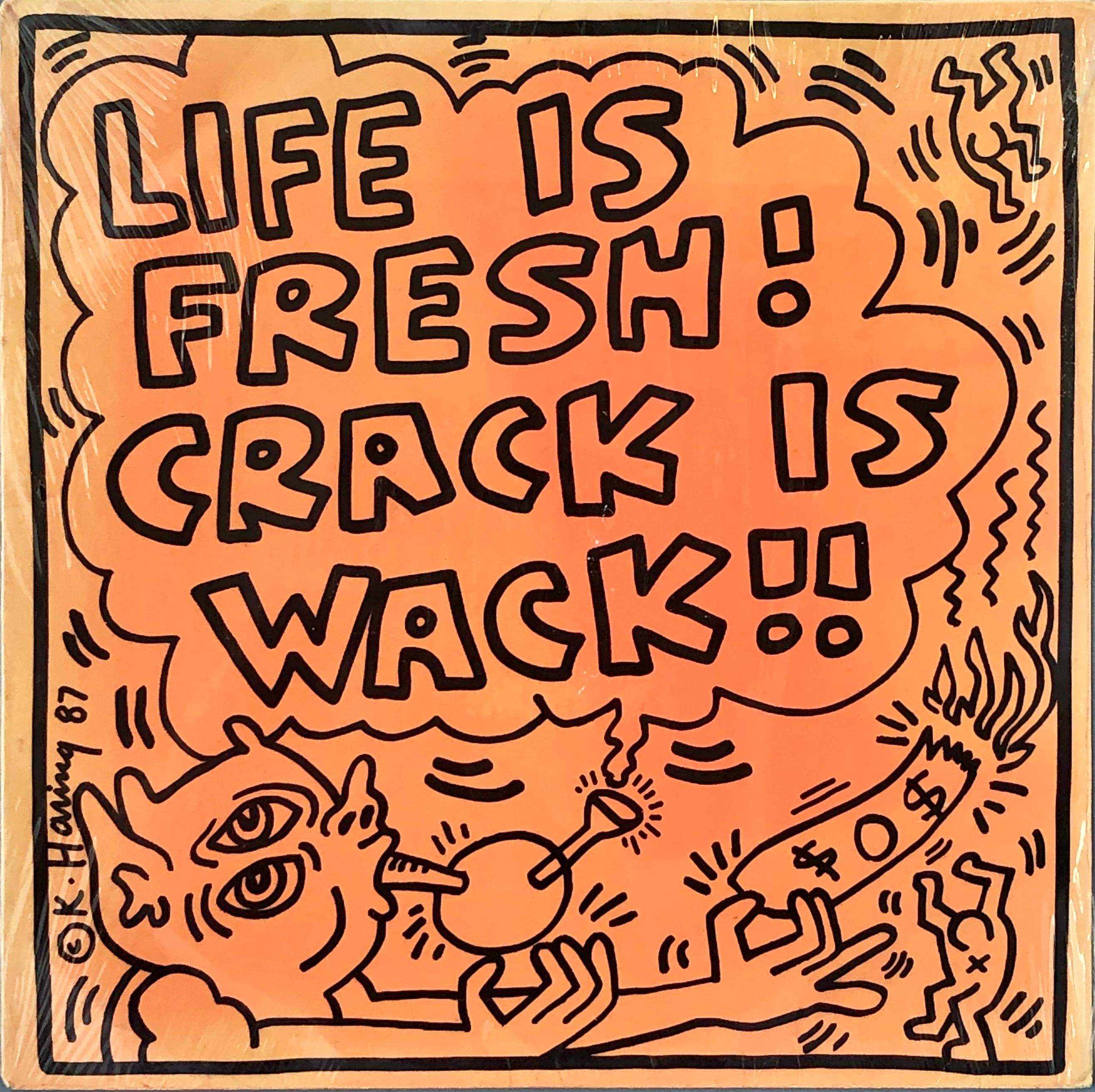 Rare unopened Keith Haring “Life is Fresh! Crack Is Wack!” 1987:
A highly sought-after 1980s record album featuring original artwork by Keith Haring. Among the most difficult to find of Keith Haring record illustrations.  Sealed in its original