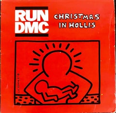 Vintage Rare Original Keith Haring Vinyl Record Art (Run Dmc Christmas) 