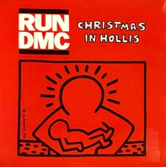 Retro Rare Original Keith Haring Vinyl Record Art (Run Dmc Haring Christmas) 