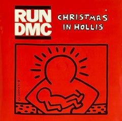 Vintage Rare Original Keith Haring Vinyl Record Art (Run Dmc Christmas) 
