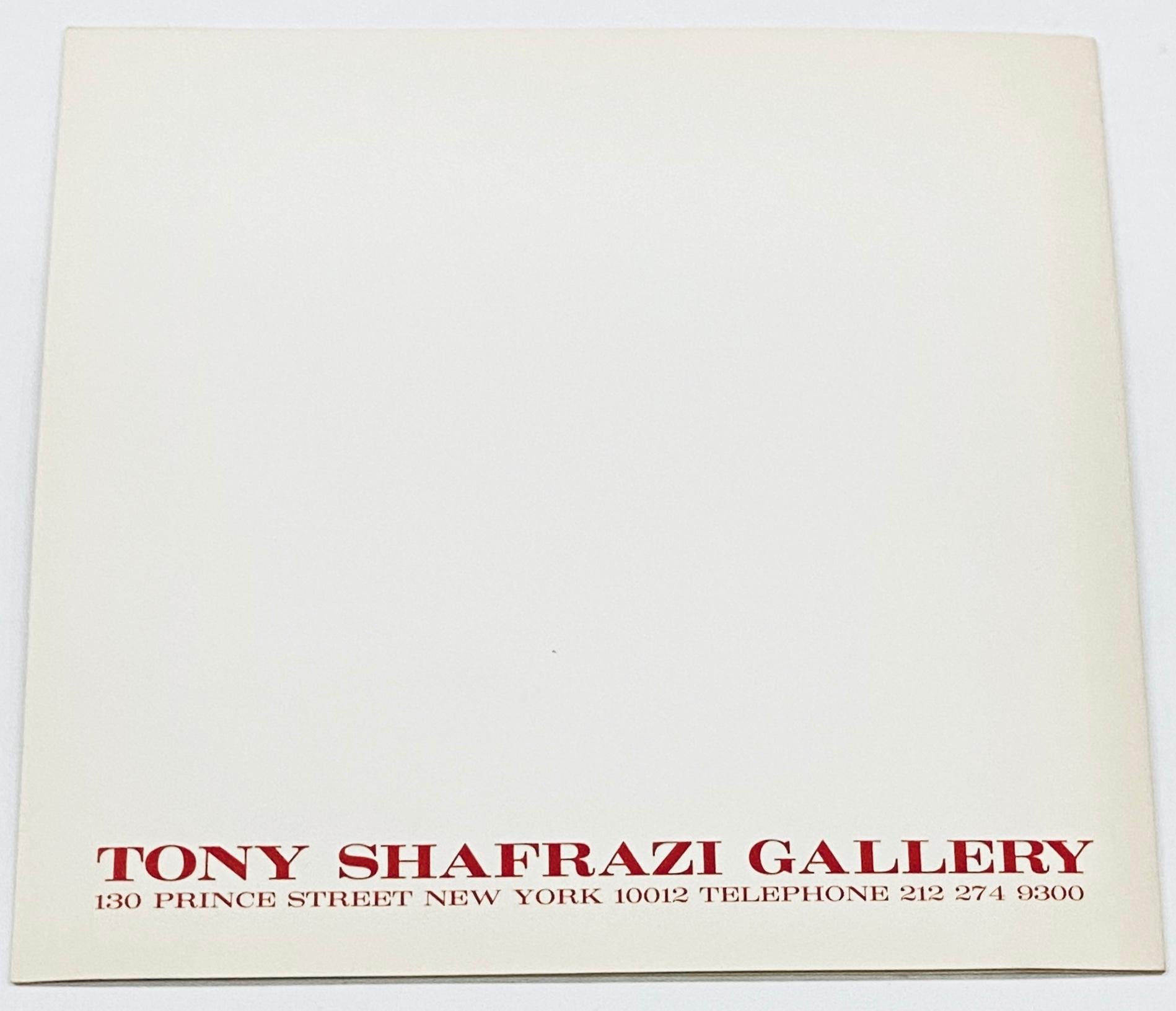 Original invitation to a joint Keith Haring and Jean-Michel Basquiat exhibition entitled, “Paintings”, at Tony Shafrazi Gallery, New York from December 15th, 1990 to January 26th, 1991. Interior features Basquiat's 